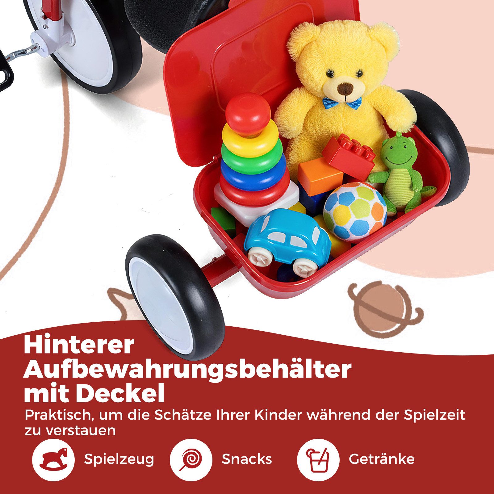 COSTWAY Dreirad, Laufrad, mit verstellbarer Sitz, Kinderfahrrad, Outdoor-Spielzeug