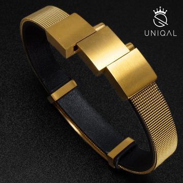 UNIQAL.de Goldarmband Gold Lederarmband Herren "SANTIAGO" 18k vergoldet (Edelstahl 18k vergoldet, Echtleder, Casual Style, handgefertigt in Deutschland)