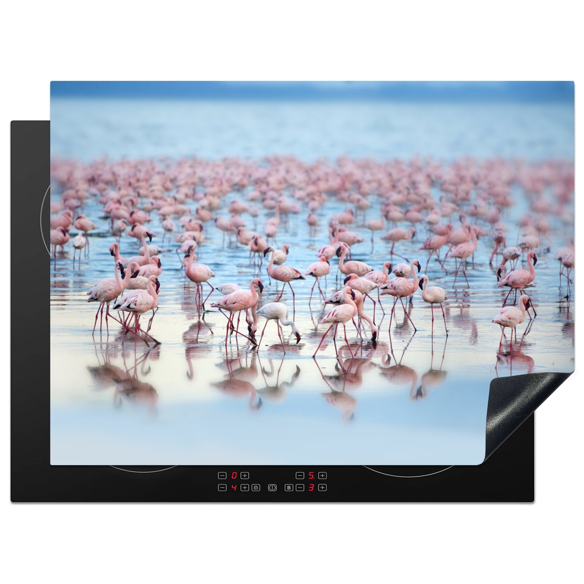 MuchoWow Herdblende-/Abdeckplatte Flamingoschwärme am Nakurusee in Kenia, Vinyl, (1 tlg), 71x52 cm, Induktionskochfeld Schutz für die küche, Ceranfeldabdeckung
