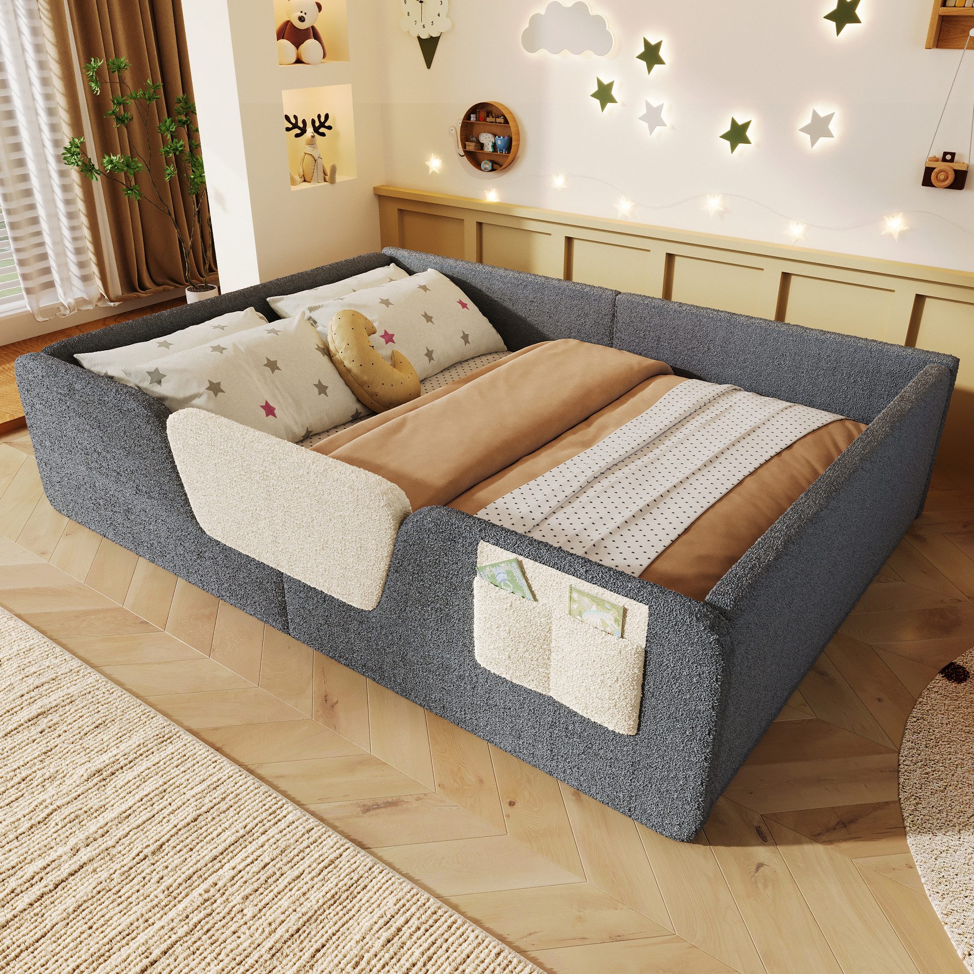 Polsterbett 140x190cm mit abnehmbarer Sicherheitsleiste