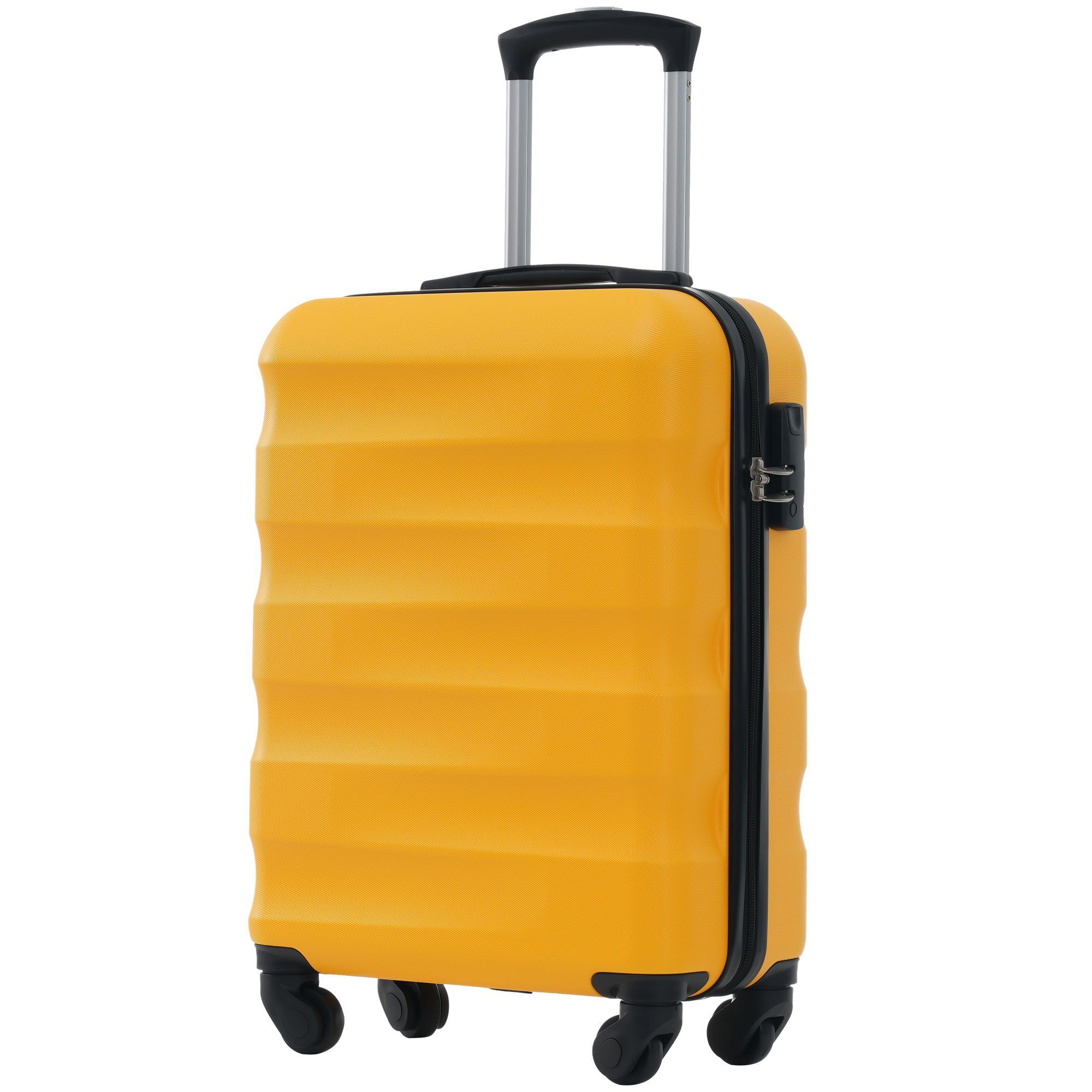 Flieks Hartschalen-Trolley, 4 Rollen, Handgepäck Koffer Reisekoffer, TSA-Schloss, mit Erweiterung Gelb