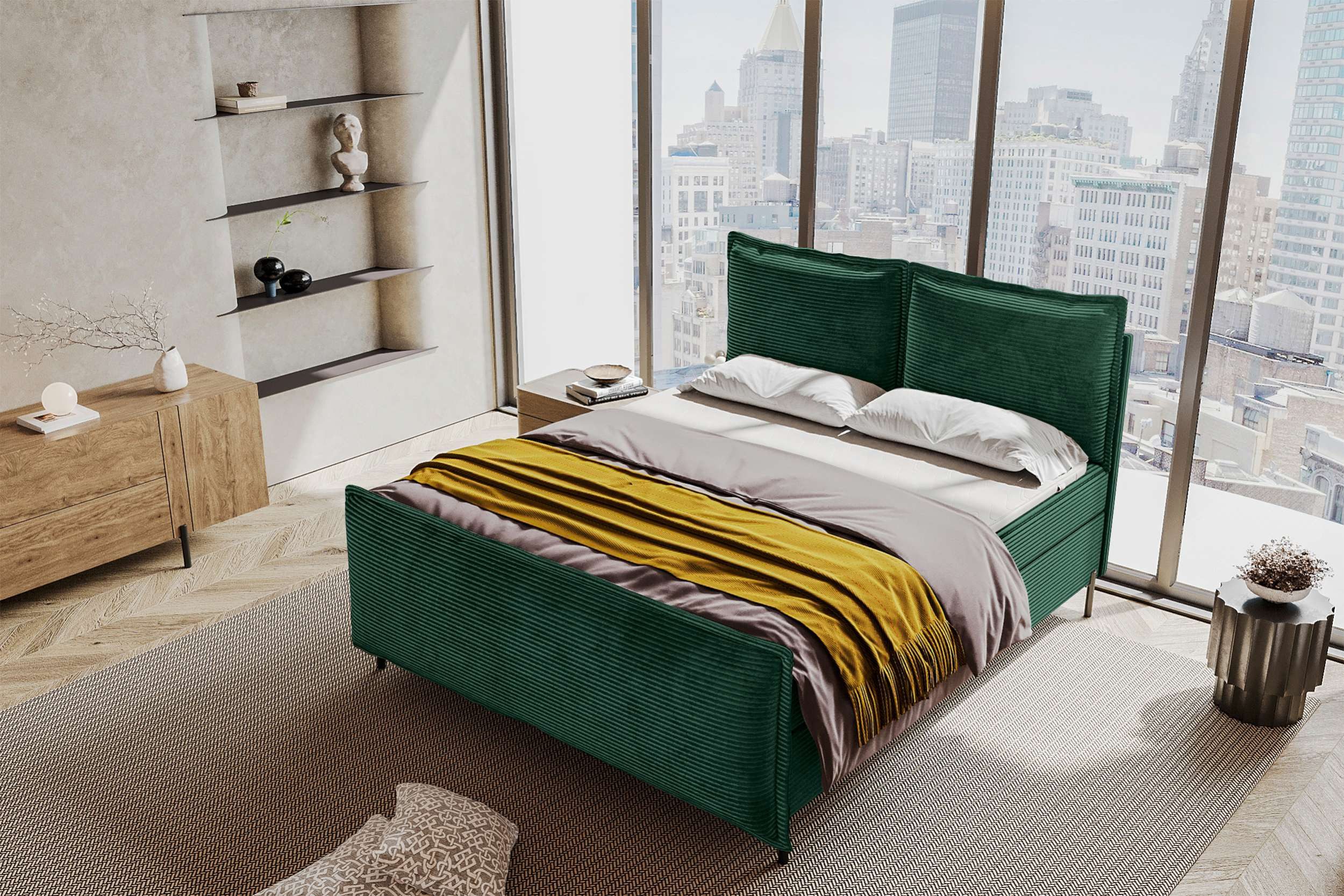 99rooms Boxspringbett Vero Plus (Schlafzimmerbett, Bett), 140/160/180/200x200 cm, in Cord POSO, mit Topper, Bettkasten