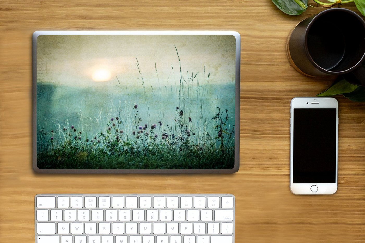 Thumbnail - MuchoWow Laptop-Aufkleber Natur - Vintage - Blumen - Sonne