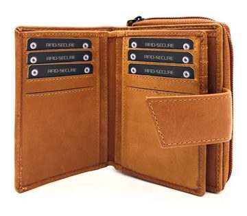 JOCKEY CLUB Geldbörse echt Leder Damen Portemonnaie mit RFID Schutz, gewachstes Rindleder, Platz für bis zu 19 Karten