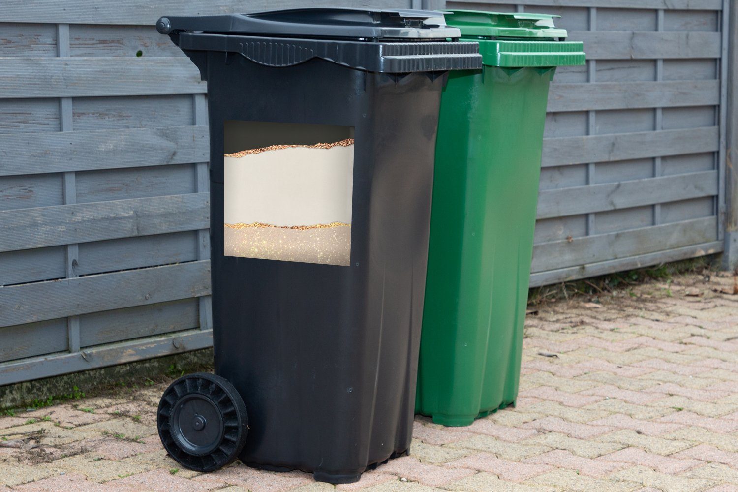 Container, Mülleimer-aufkleber, Wandsticker Sticker, St), Abstrakt - (1 MuchoWow - Luxus - Mülltonne, Abfalbehälter Glitzer Gold