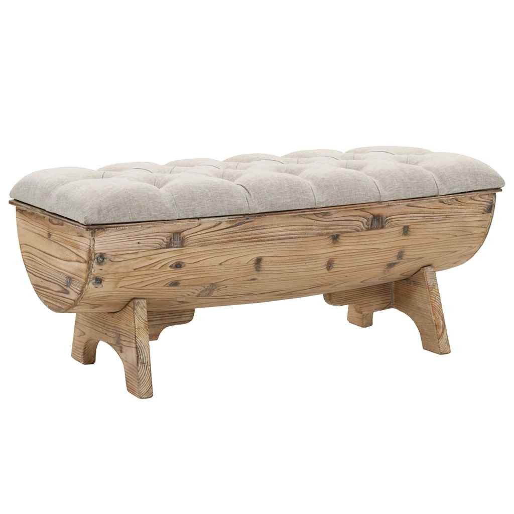 furnicato Truhenbank Aufbewahrungsbank 103x51x44 cm Cremefarben und Braun aus Massivholz, Gepolsterte Sitzbank mit Stauraum und einem stabilen Holzsockel