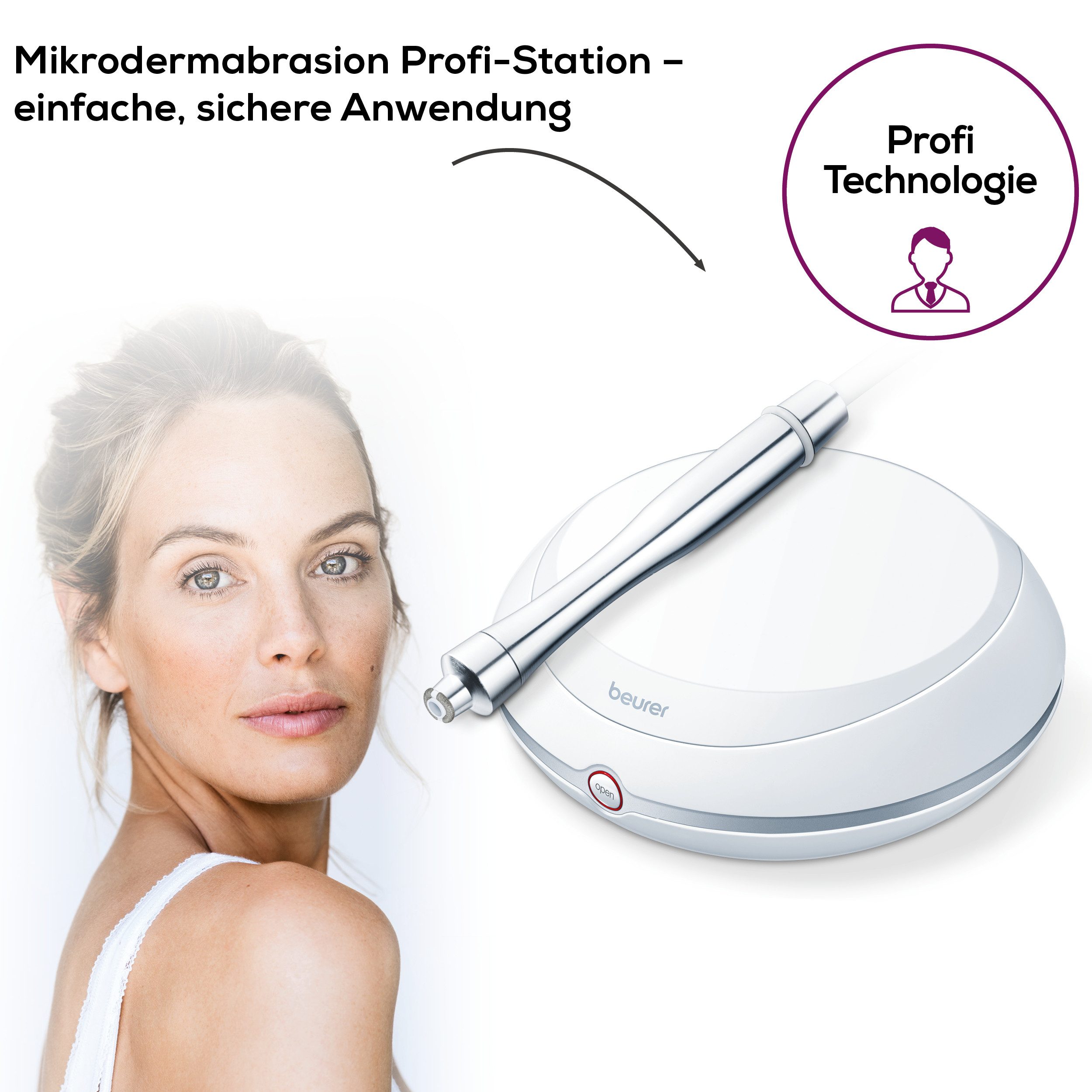 BEURER Mikrodermabrasionsgerät FC 100 für ein revitalisierendes Peeling, Mit 5 Intensitätsstufen und 3 hochwertigen Aufsätzen rot|weiß