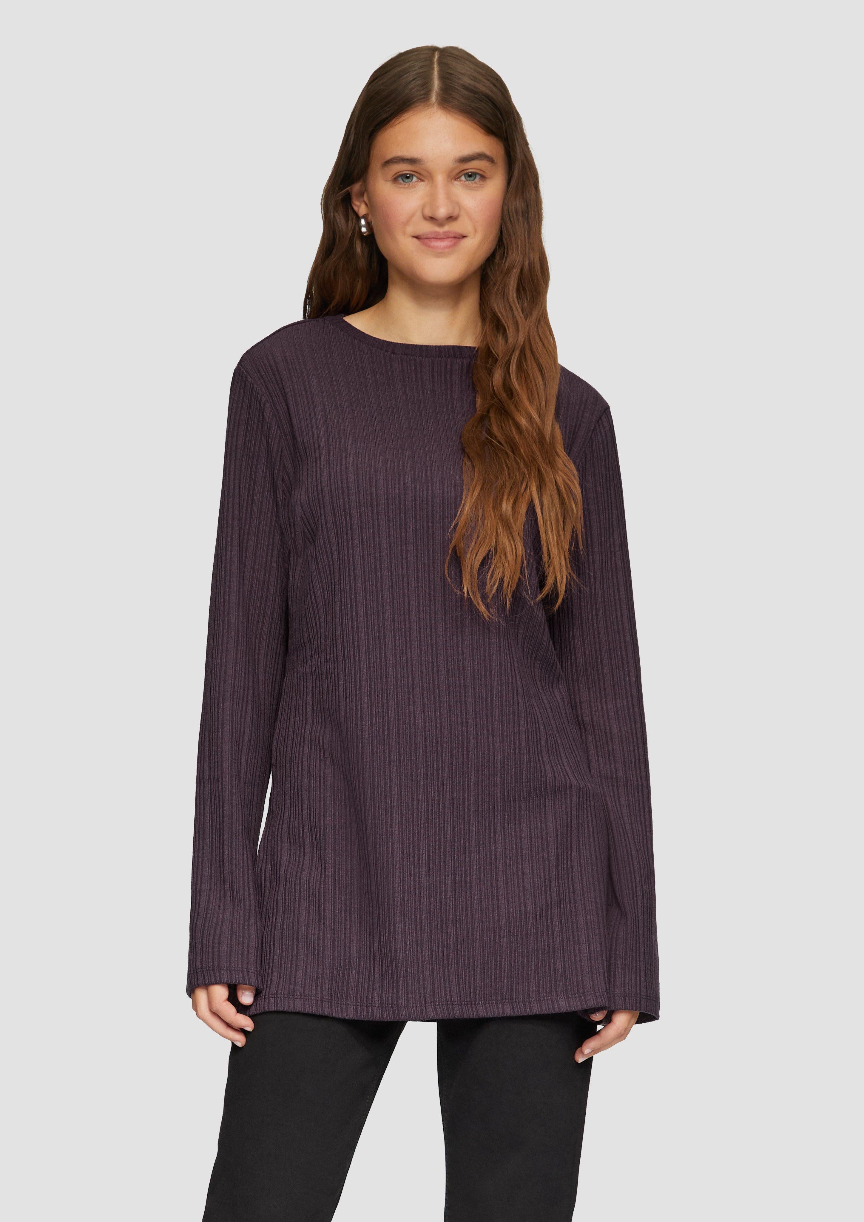 QS Langarmshirt Geripptes Longshirt mit seitlichen günstig online kaufen