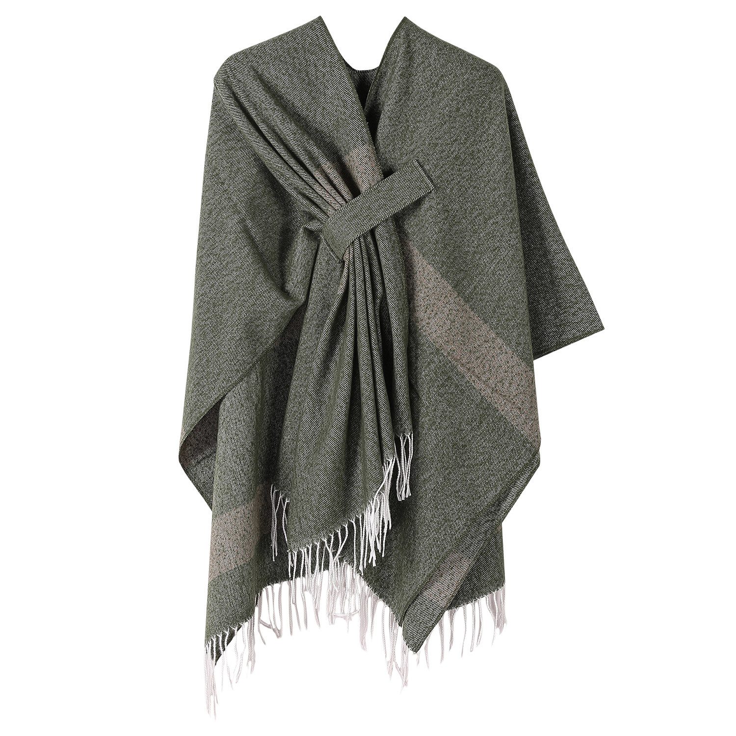 Refttenw Poncho Warm Elegant Poncho,Warmer Umhang,Mit Quasten,Integrierte Schnalle