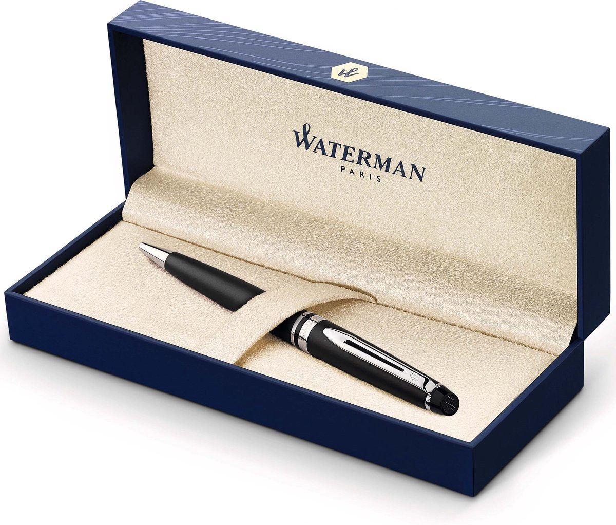 Waterman Kugelschreiber Expert-Balpen Matzwart mit Chromrand, Medium-Spitze, schwarze Tinte, G, (1-tlg), für Rechts- und Linkshänder