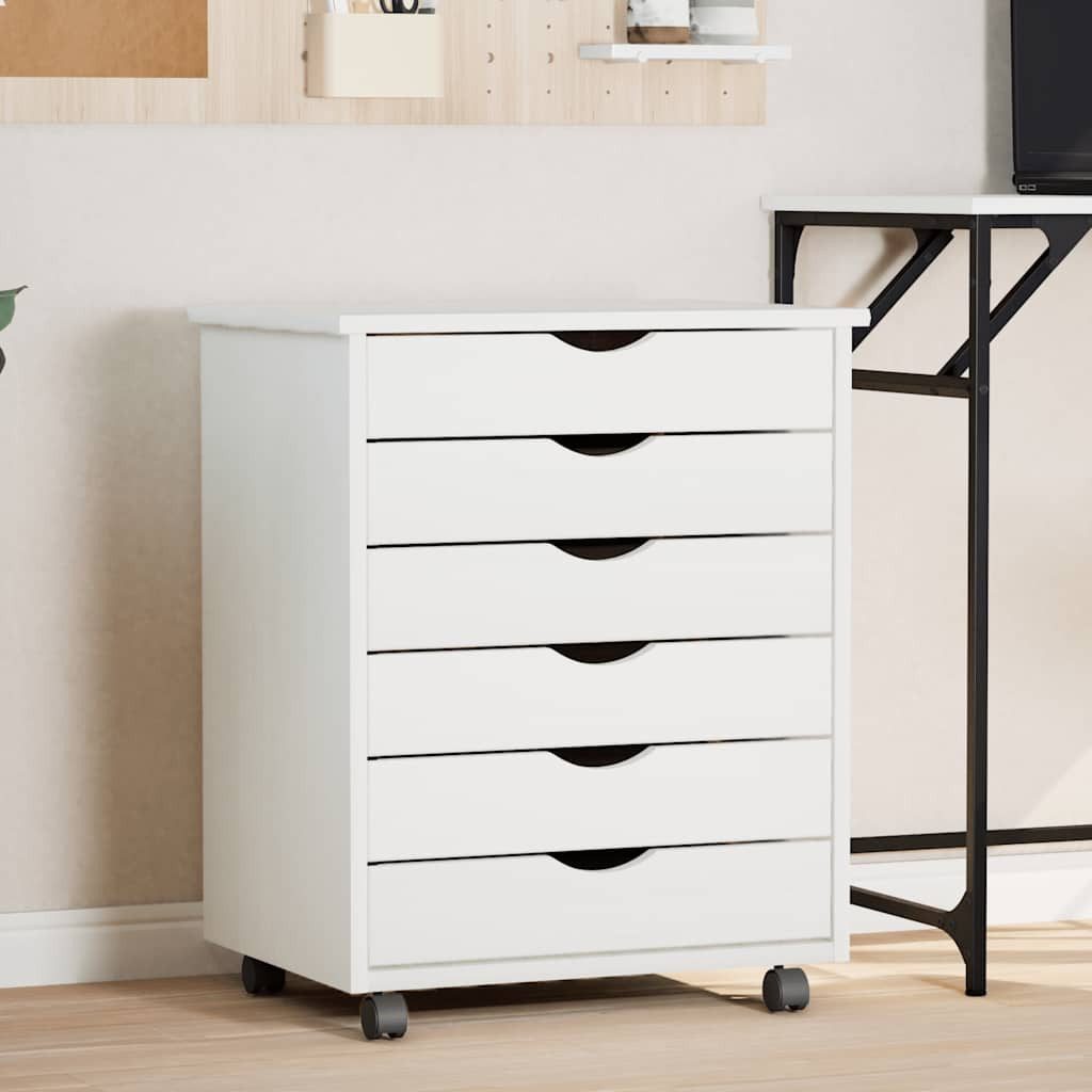 furnicato Beistellschrank Rollschrank mit 6 Schubladen 53x39x65,5 cm Weiß aus massivem (1-St) Mobile Kommode mit Griffmulden und Stauraum für das Büro
