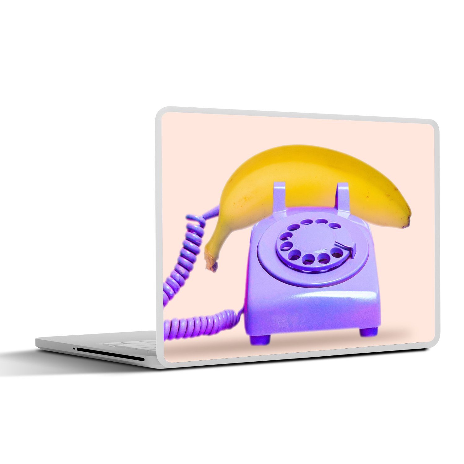 MuchoWow Laptop-Aufkleber Banane - Telefon - Lila - Gelb, (1tlg), Laptop Folien Cover, Aufkleber, Sticker, Schutz vor Kratzern, 30x21 cm