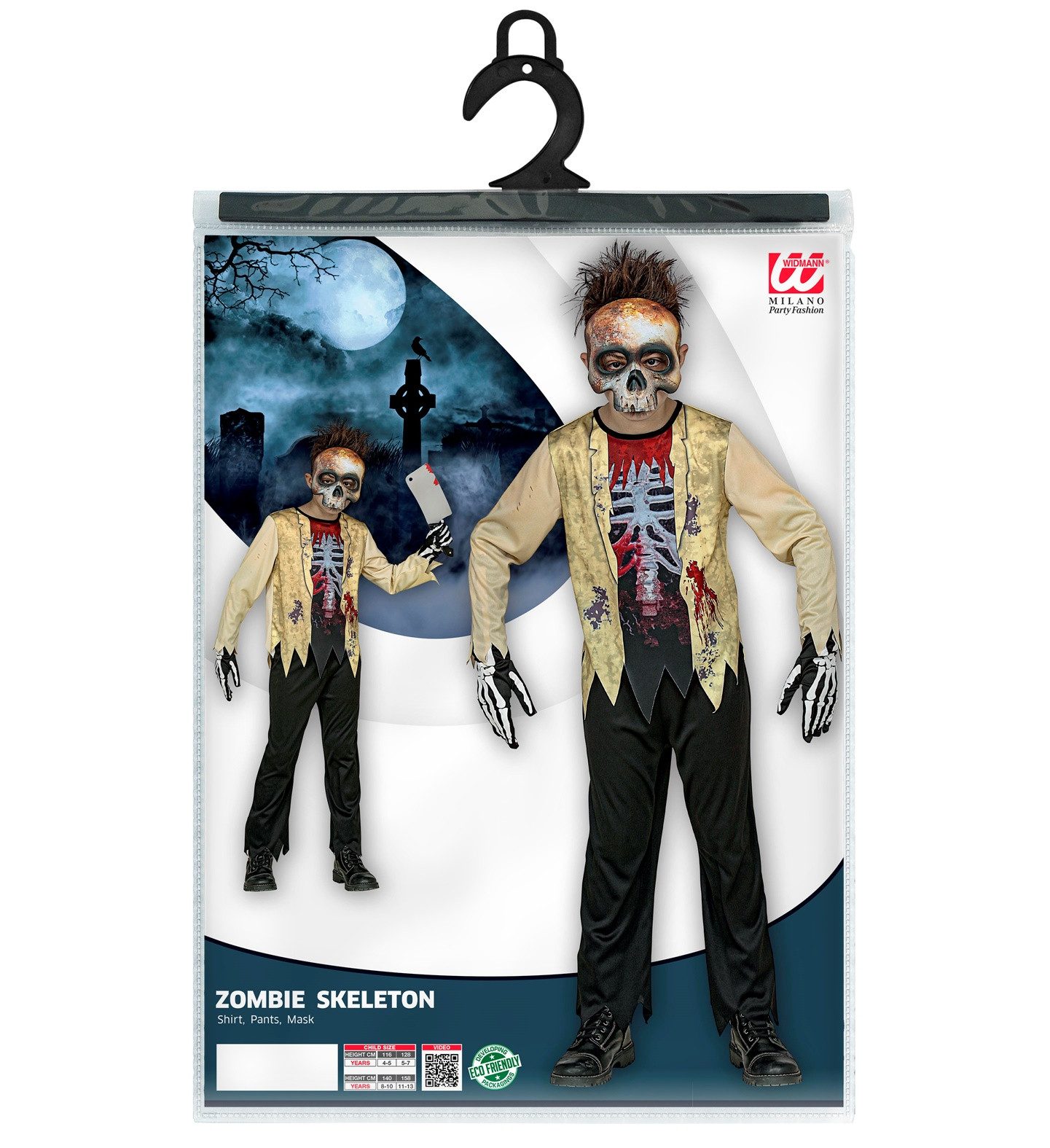 Widmann S.r.l. Hexen-Kostüm 'Zombie Skelett' Halloween Kinderkostüm, Anzug mi