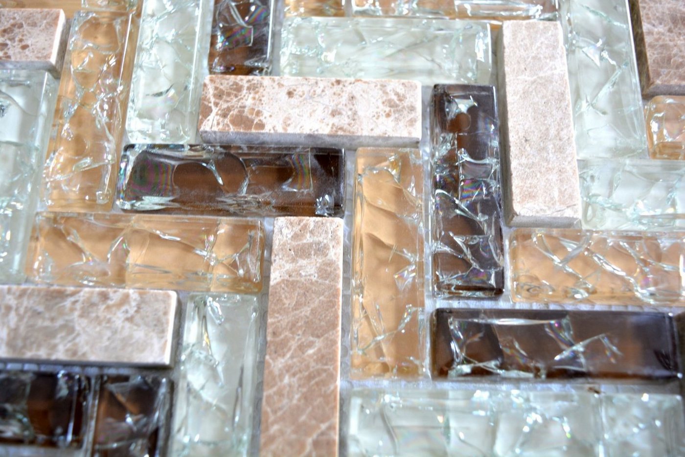Thumbnail - Mosani Mosaikfliesen Glas Naturstein Marmor Mosaikfliese hellbraun beige