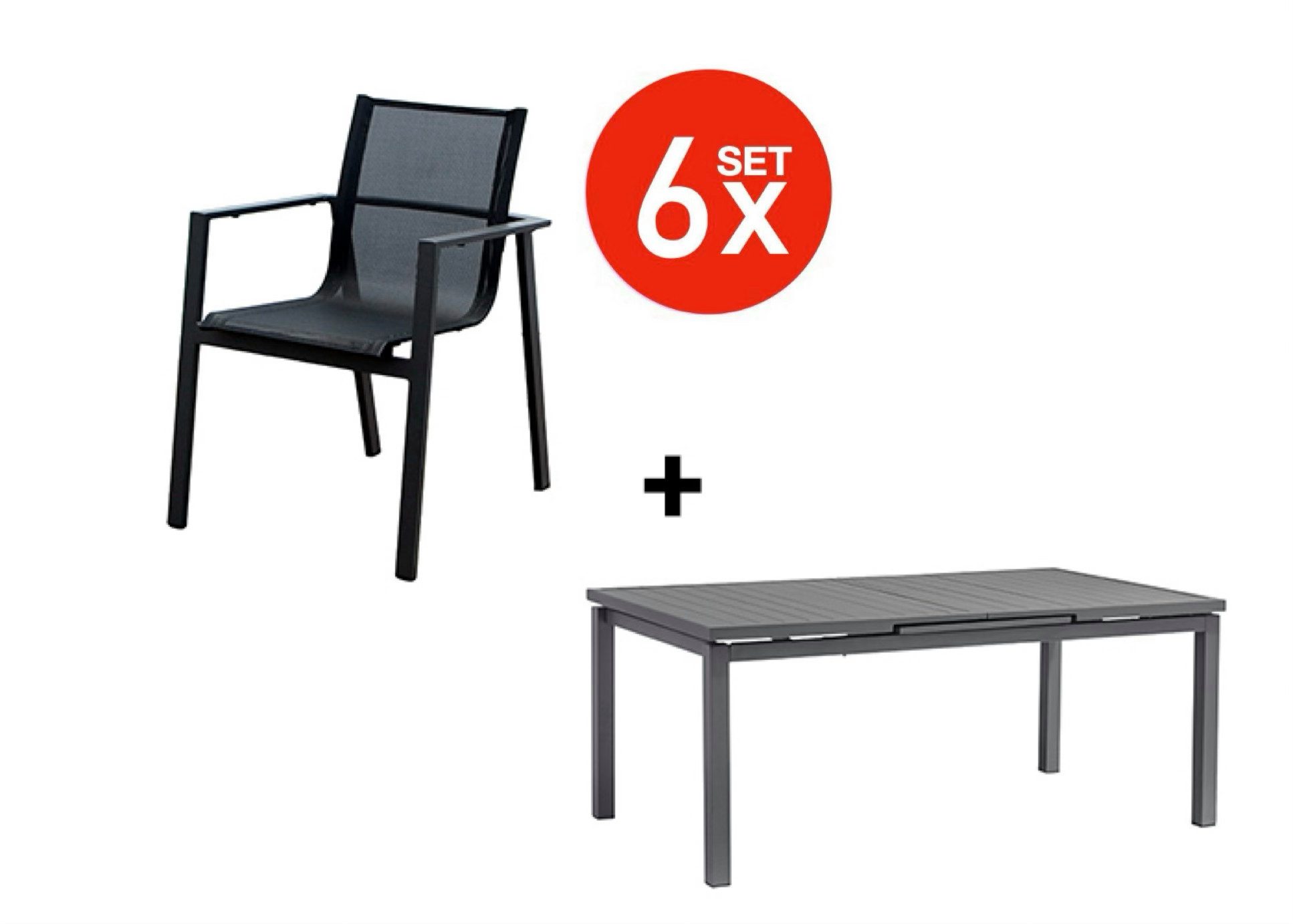 acamp Garten-Essgruppe 7-teiliges Stapelstuhl Set Hollywood inkl. ausziehbarer Tisch, (Gartenmöbel Set), stapelbar, Sitzgruppe, Lounge-Set, Gartentisch 180 -240x110x70 cm