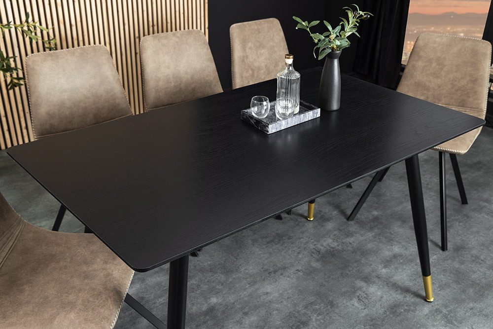 riess-ambiente Esstisch PARIS 120cm schwarz / gold - Eichenholz, mit Fußkappen, 4 Sitzplätze (Einzelartikel, 1-St), Retro-Küchentisch - ideal für Wohn-, Ess-, Arbeitszimmer und Küche