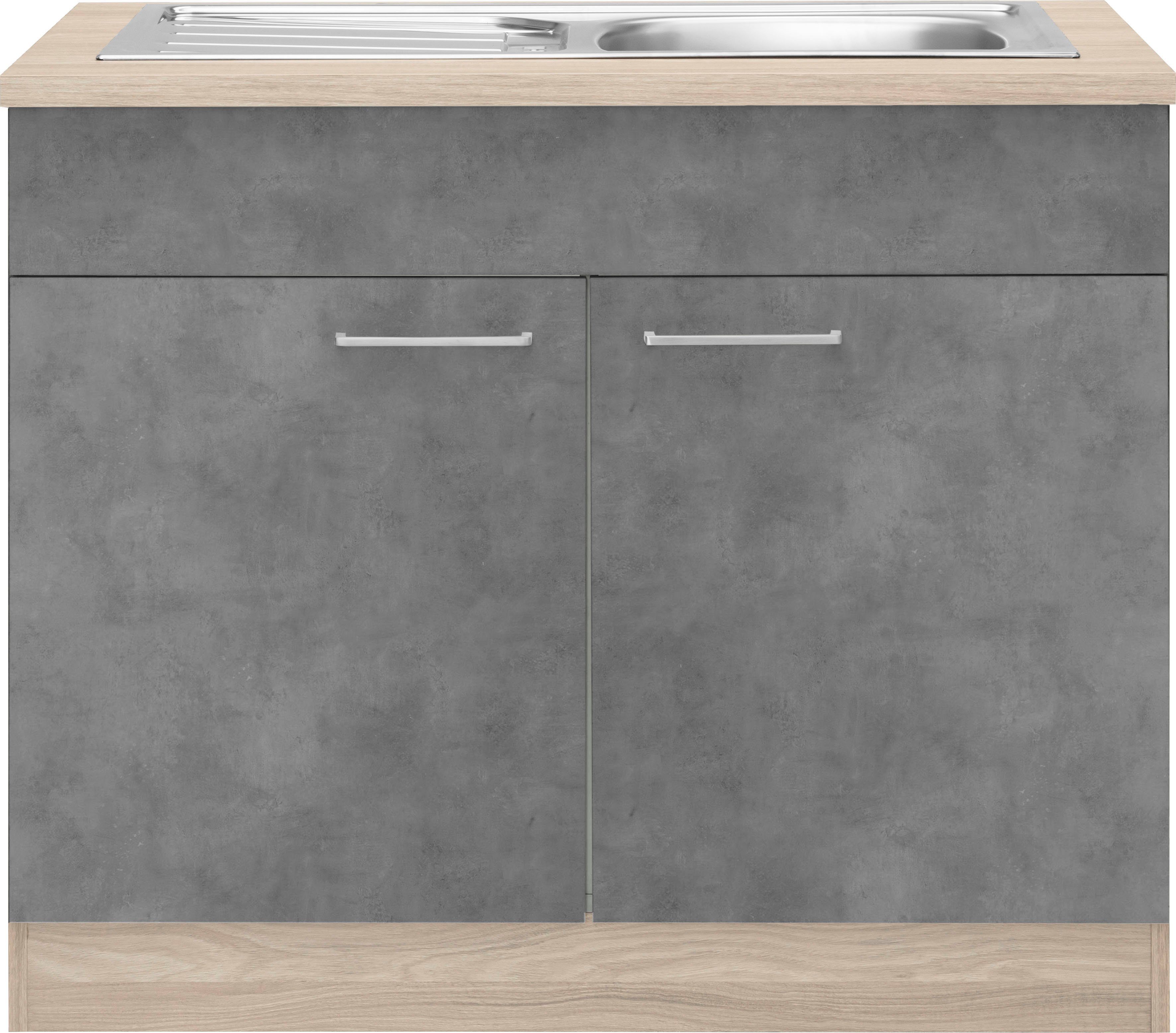 wiho Küchen Spülenschrank Zell Breite 100 cm beton/satin eichefarben