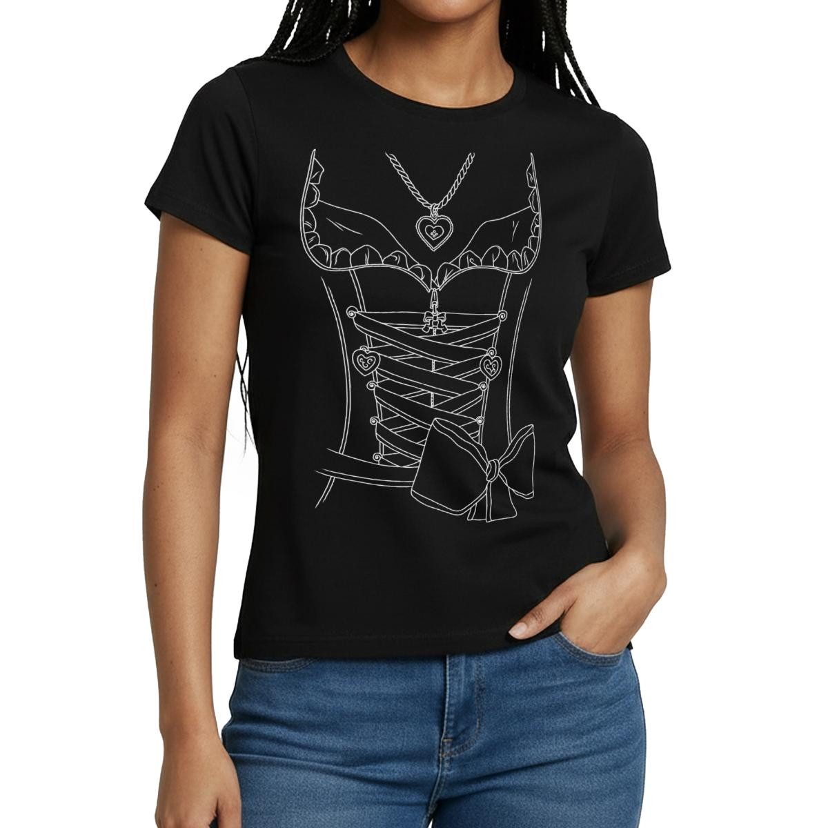 Spreadshirt T-Shirt Dirndl Ersatz Shirt, Oktoberfest Outfit Frauen T-Shirt (1-tlg) Slim Fit, fällt klein aus