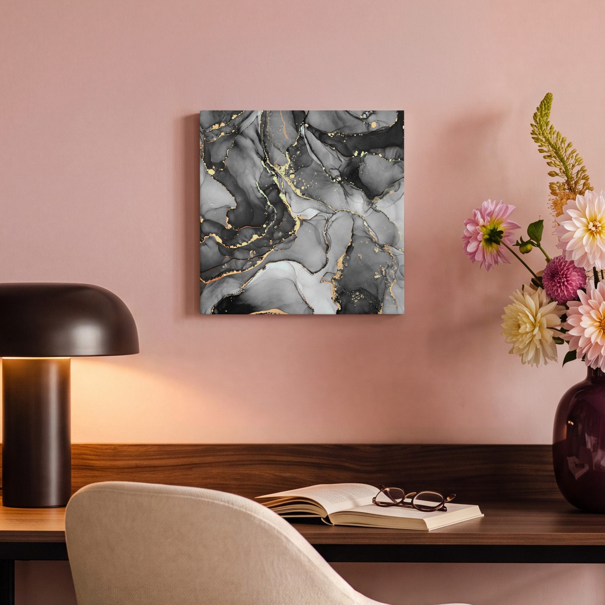 OneMillionCanvasses® Leinwandbild Marmor - Schwarz - Gold - Grau, Fotodruck (1 St), Leinwand Bilder Klein, Wand Dekoration Aesthetic 30x20 cm – Bild 4 von 5