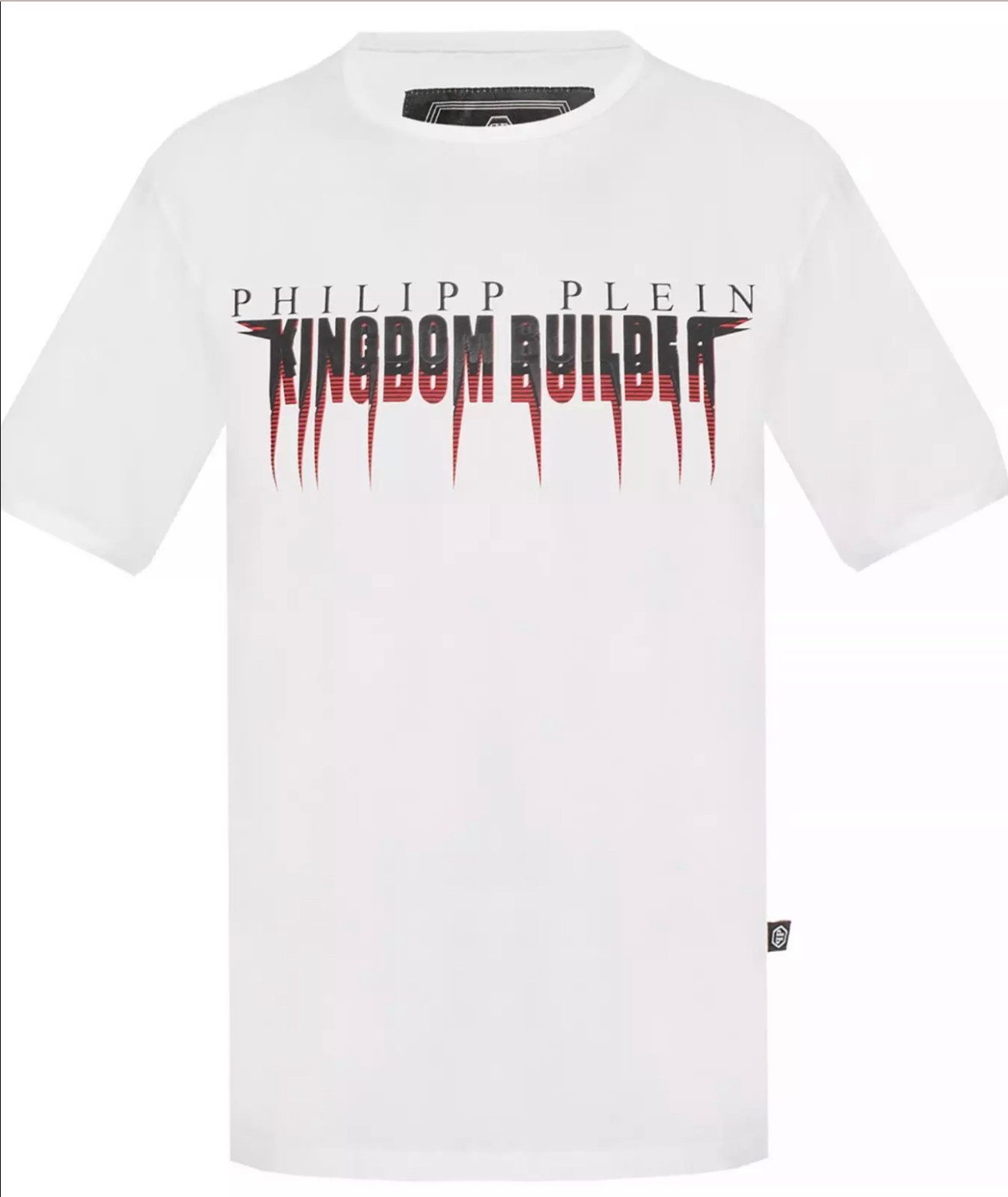 PHILIPP PLEIN T-Shirt Platinum Cut Kingdom Builder Statement Shirt Gerippter Rundhalsausschnitt, Doppelte Nähte, Platinum Cut