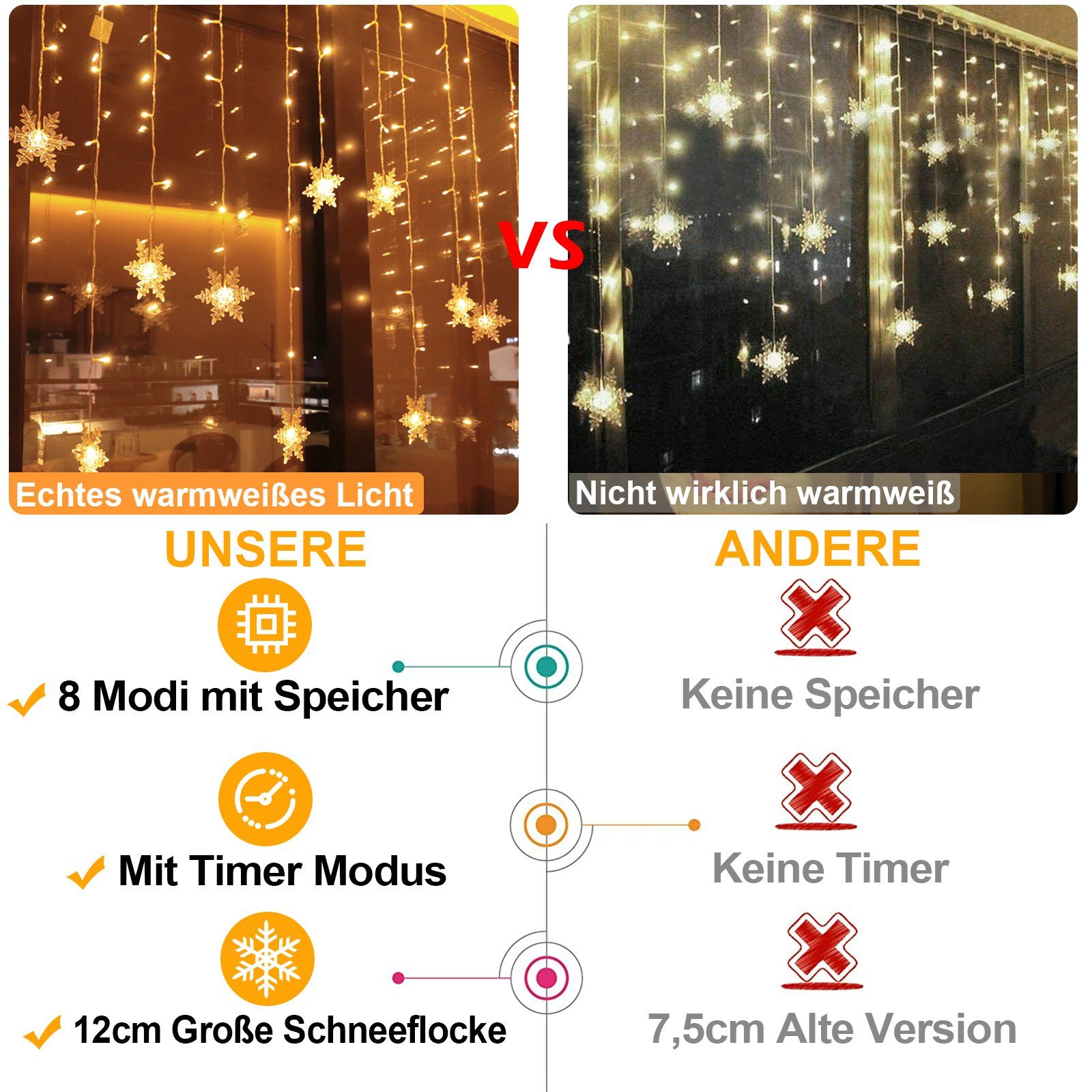 Sunicol LED-Lichterkette LED Lichtervorhang Lichterkette, Schneeflocke günstig online kaufen