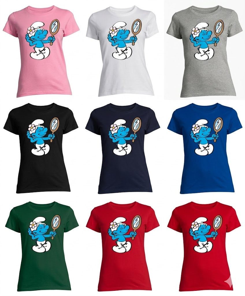 Blondie & Brownie T-Shirt Damen T-Shirt Schlumpf Spiegel Motiv Baumwolle Cartoon Print Shirt (Einzelartikel, 1 Stück) Herren T-Shirt Schlumpf Spiegel Motiv Cartoon Shirt Baumwolle Print