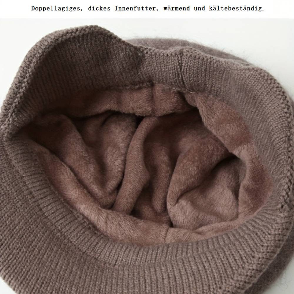 Blusmart Mütze & Schal Damen Wintermütze mit Schal Set (Warme gefütterte Beretmütze mit Blumenverzierung, 2-tlg., Elastische Strickmütze und Schlauchschal) Für  – Bild 3 von 5