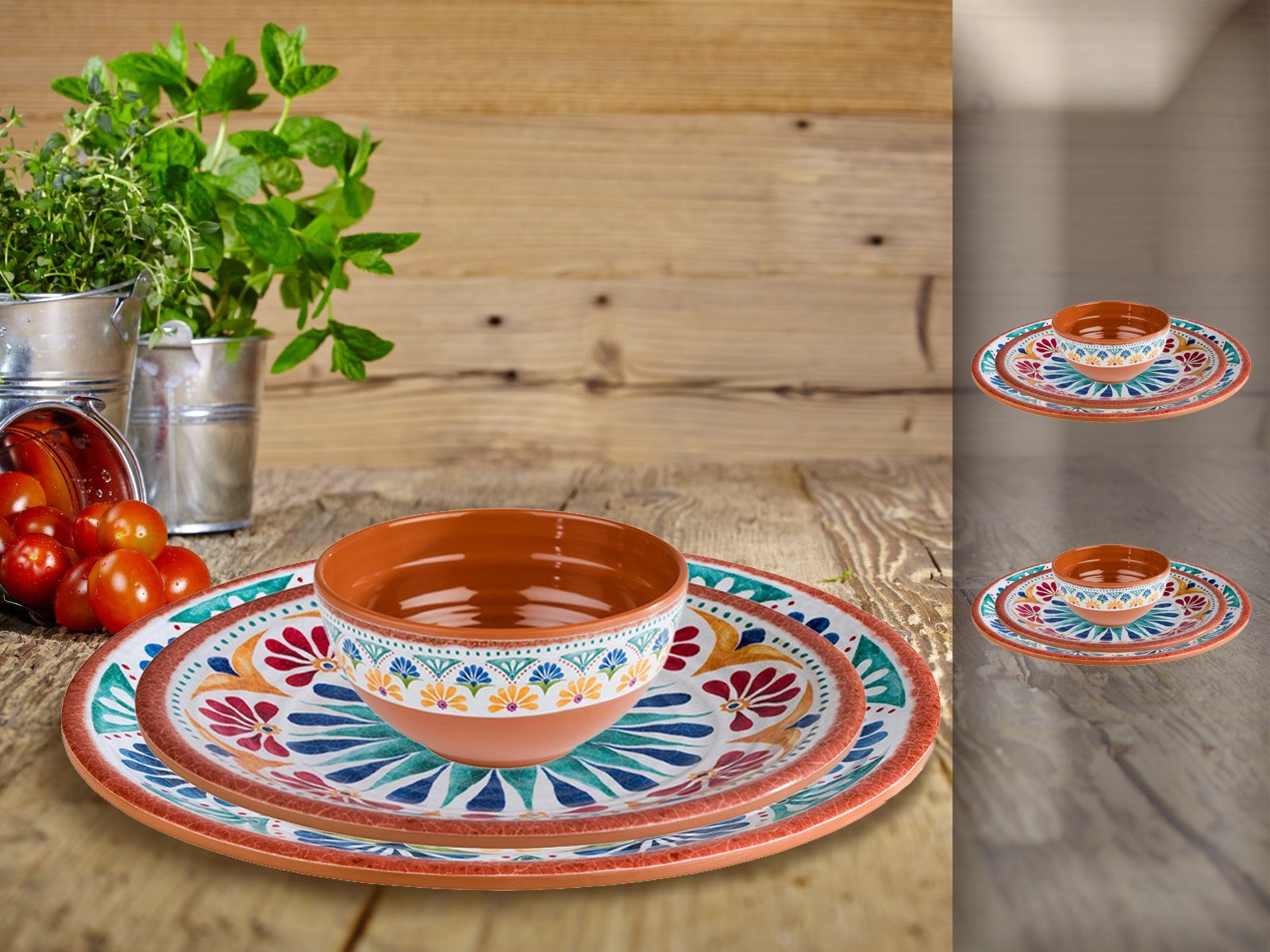 APS Geschirr-Set (6-tlg), 2 Personen, Melamin, Camping-Geschirr für 2 Personen, Melamin Essgeschirr, Picknickgeschirr