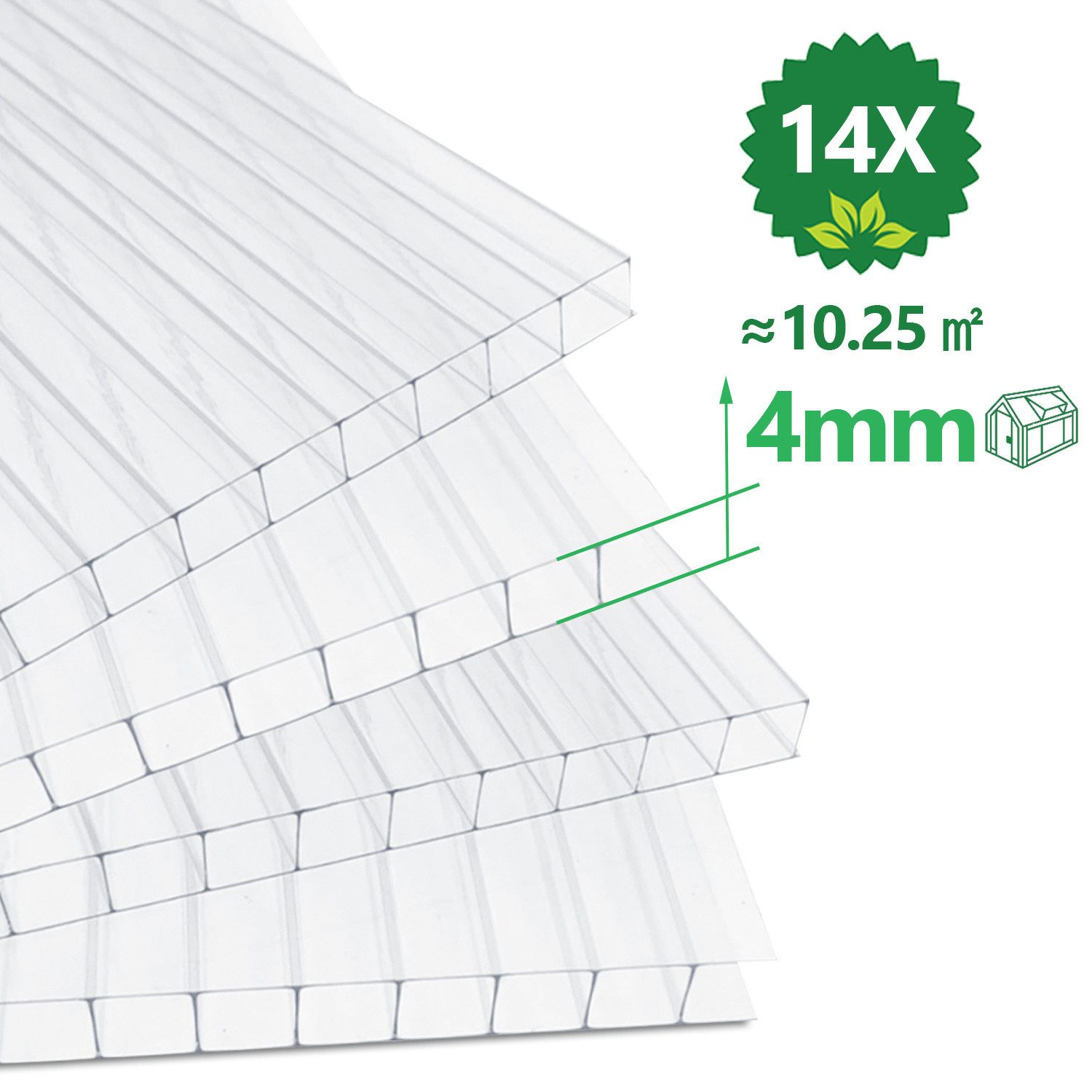 Clanmacy Doppelstegplatte 28 Stk.Gewächshaus Gewächshausplatten 4mm Stärke,PC Doppelstegplatte, 4,00 mm