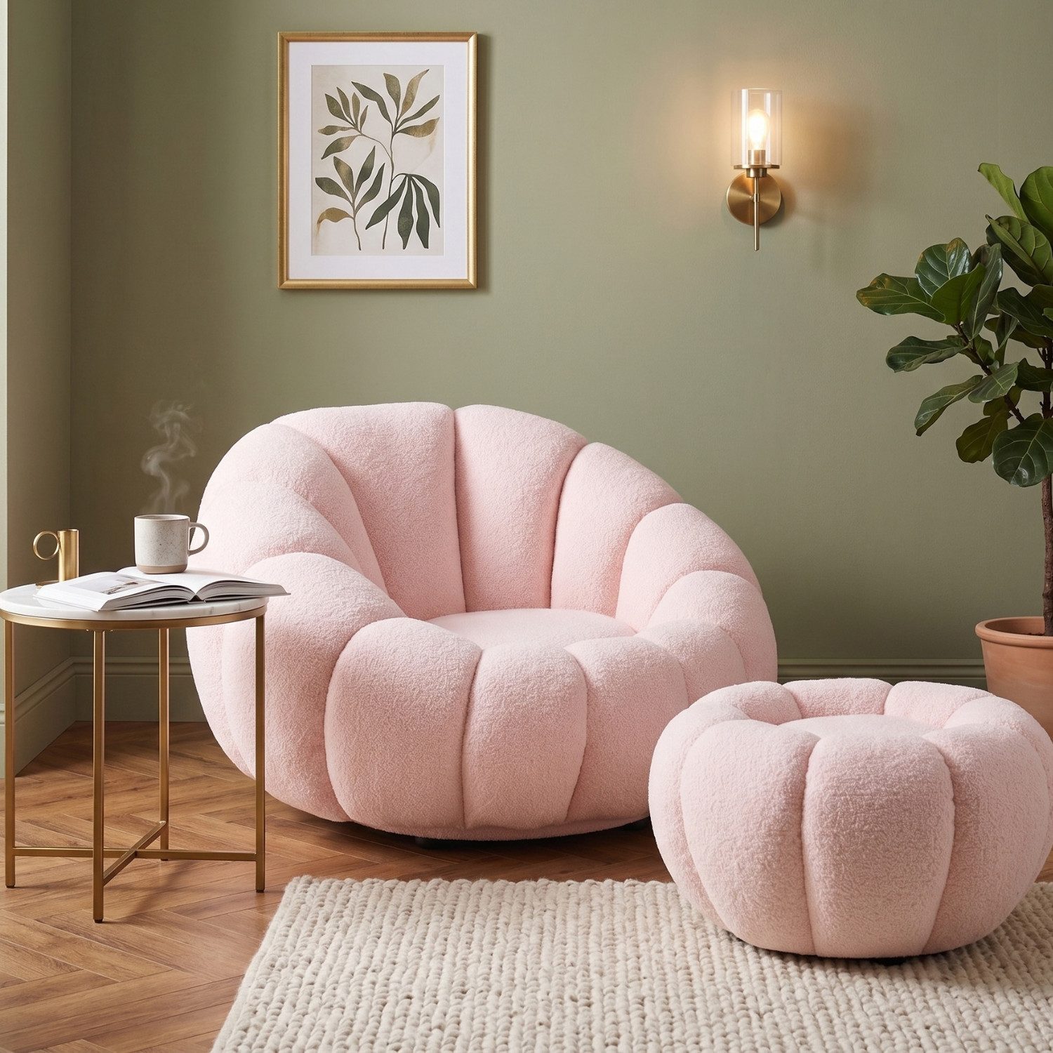alesvelt Drehsessel Kürbis Sessel 360° Drehfunktion Relaxsessel inkl. Hocker (Set, 2-St), 360° Drehfunktion