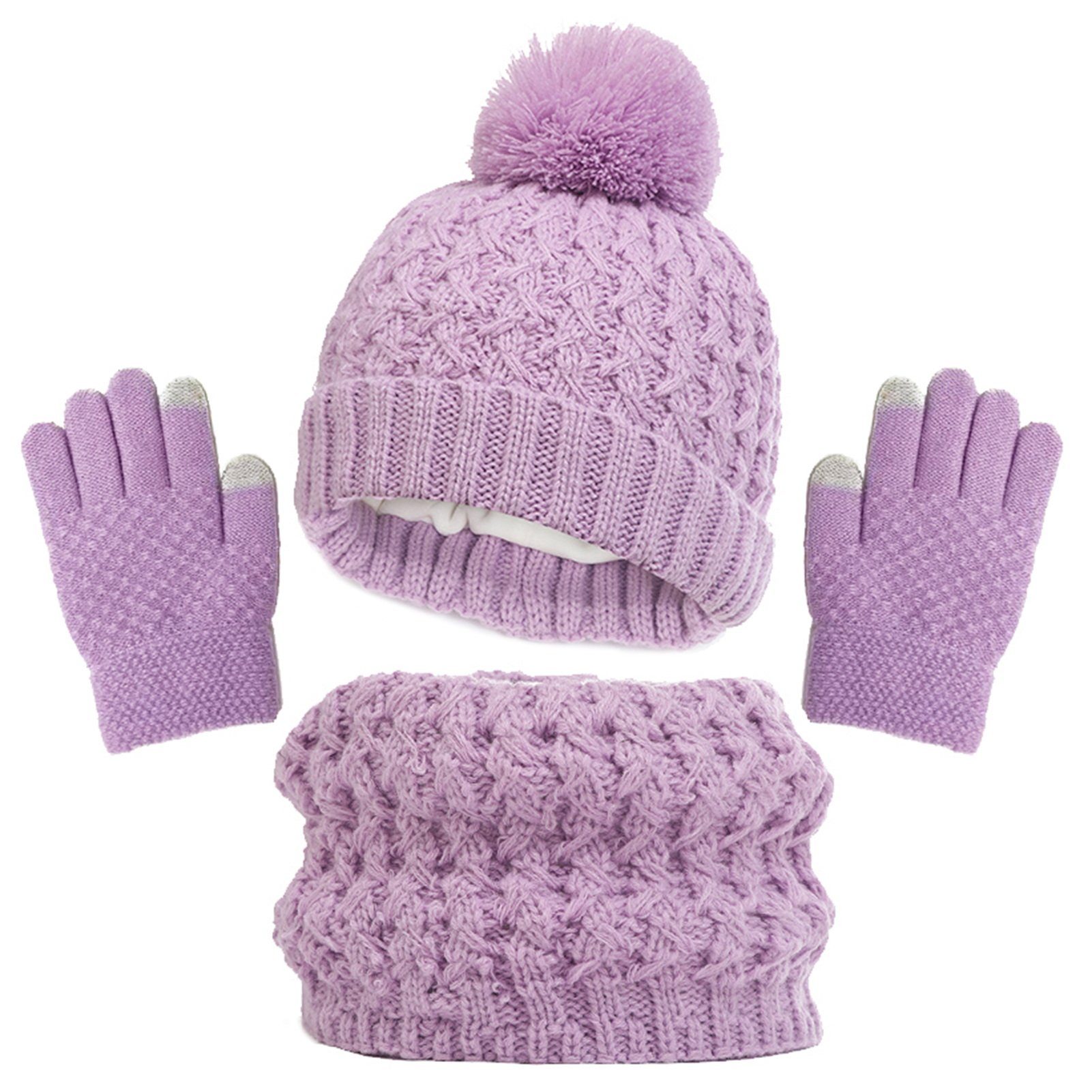 Rutaqian Mädchen Beanie Schal Mütze Handschuhe Handschuhe Kinder Kinder Kinder Set, Wintermütze Handschuhe runder Wintermütze Set Schal Winter Hut 1-6Jahre Schal für & Mädchen (Warme Set) Rosa Schal