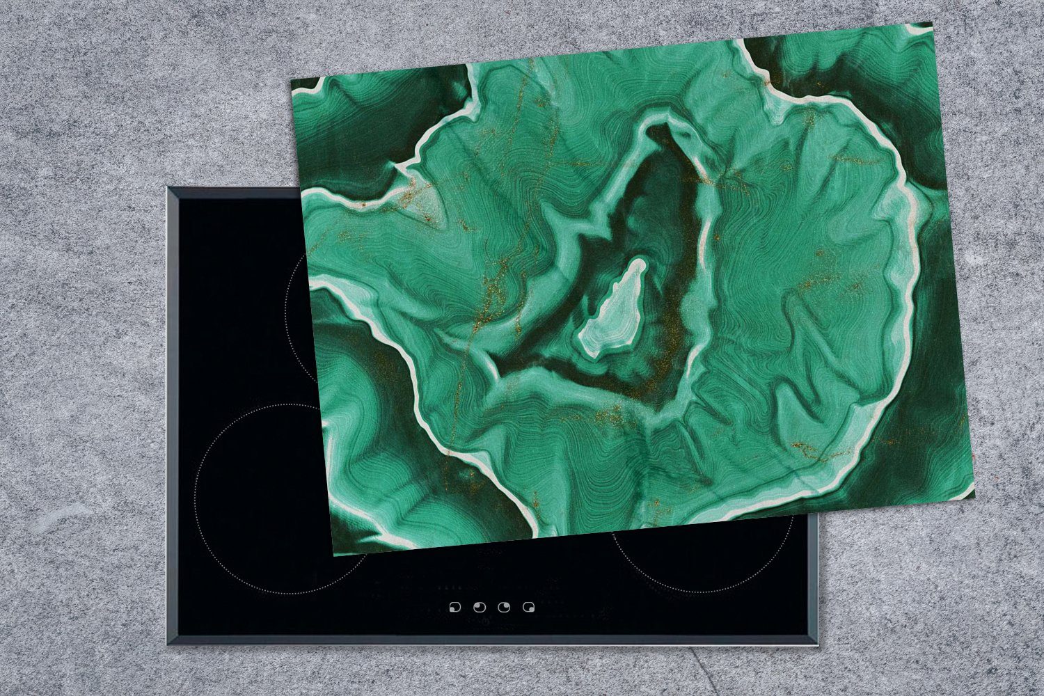 tlg), Arbeitsfläche Marmor cm, 70x52 - Grün, - Ceranfeldabdeckung Aqua nutzbar, (1 Herdblende-/Abdeckplatte Mobile Vinyl, MuchoWow
