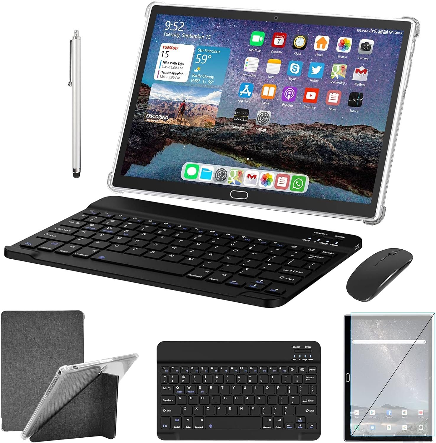 ZONKO Tablet (10", 64 GB, Android 11, 2,4G, Tablet 4G LTE 512GB Erweiterbar mit Tastatur Maus Schutzhülle,1080PFHD)