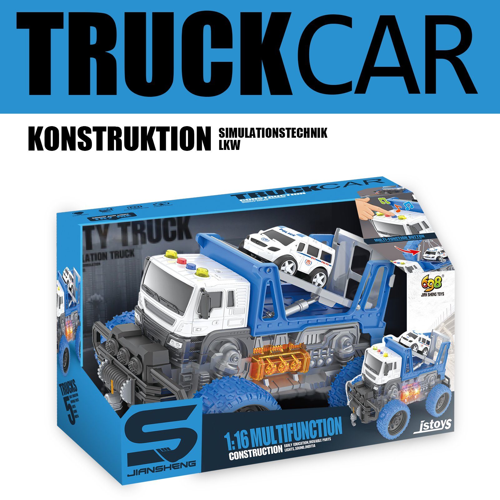 Spielzeug LKW Transporter & 4 Autos Hotrodz Kunststoff