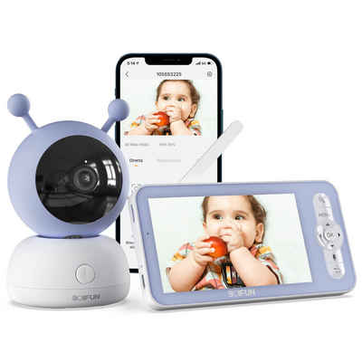 Boifun Babyphone 5" Video Babyphone Babyphone mit Kamera App 1080P, PTZ 355°/90°, 4X-Zoom, HD-Nachtsicht,Bewegungs und Geräuscherkennung, 1-tlg., Temperatur und Luftfeuchtigkeitsüberwachung, Wiegenlied, Intelligente Rundum-Erkennung,Automatische Verfolgung