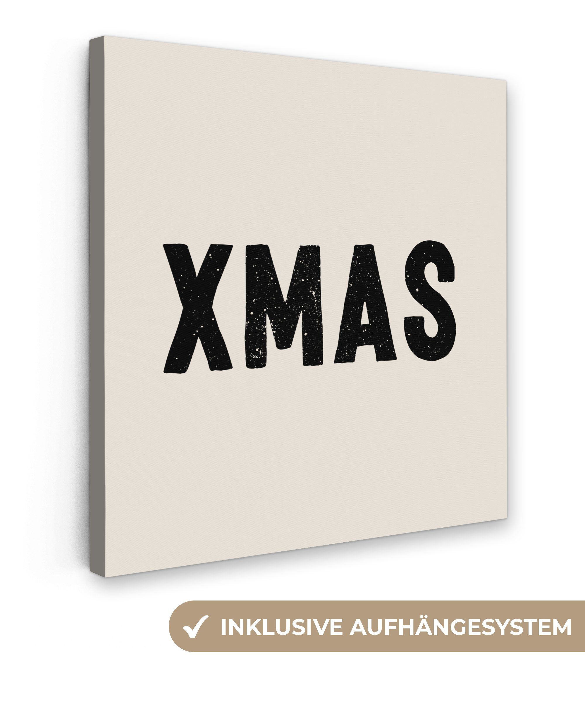 OneMillionCanvasses® Leinwandbild Weihnachten - Beige - Zitate - Xmas - Feiertage, (1 St), Leinwand Bilder für Wohnzimmer Schlafzimmer, 20x20 cm
