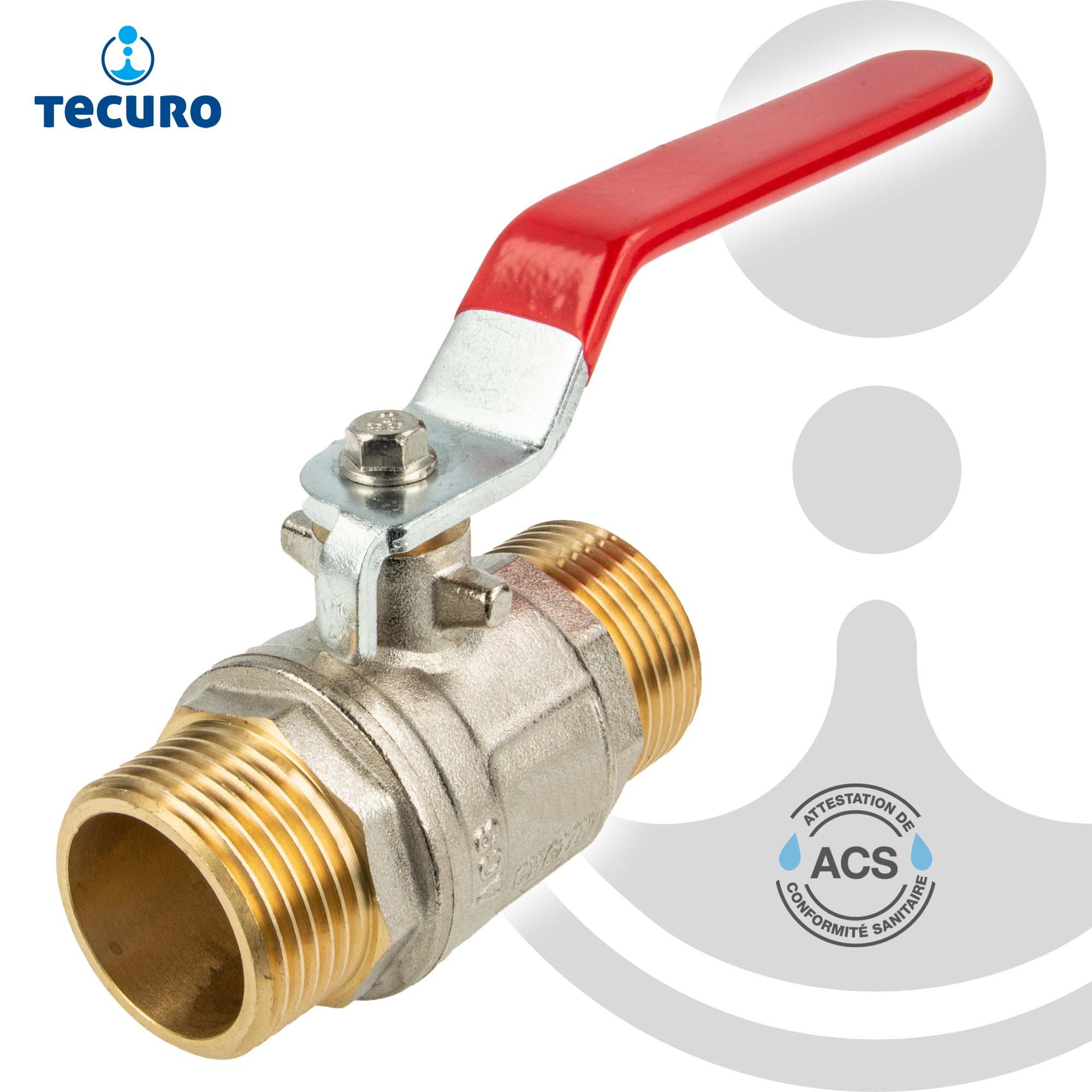 tecuro Kugelhahn (ACS), beids. AG 3/8 bis 2 Zoll, langer Stahlhebel