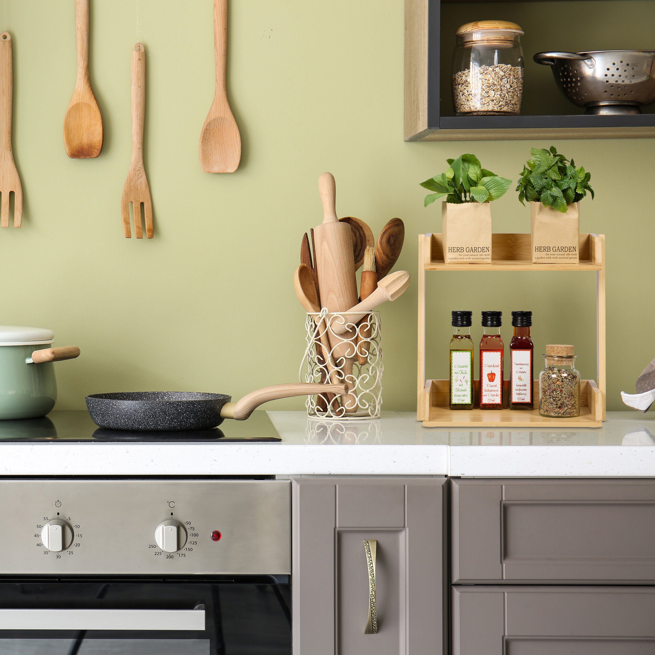 relaxdays Gewürzregal Bambus Gewürzregal mit 2 Ebenen günstig online kaufen