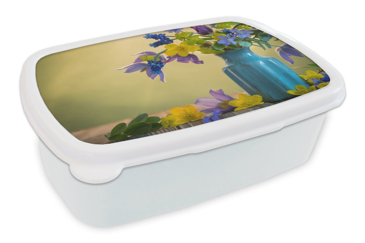 MuchoWow Lunchbox Mädchen Kinder Frühling, weiß für Kunststoff, - und Erwachsene, und Stillleben Brotdose, (2-tlg), Brotbox Blumen für Jungs 