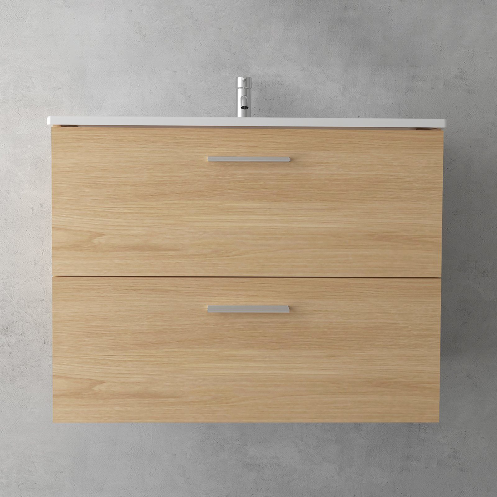 Vitra Badmöbel-Set - Waschbecken mit Unterschrank 80 cm Braun & Wandspiegel mit LED, (Badezimmermöbel Set 3 Teilig Vormontiert, 3-St., Keramik Waschbecken & Waschbeckenunterschrank & Spiegel), Badezimmer Set Möbel mit Badspiegel - Badschrank mit Softclose