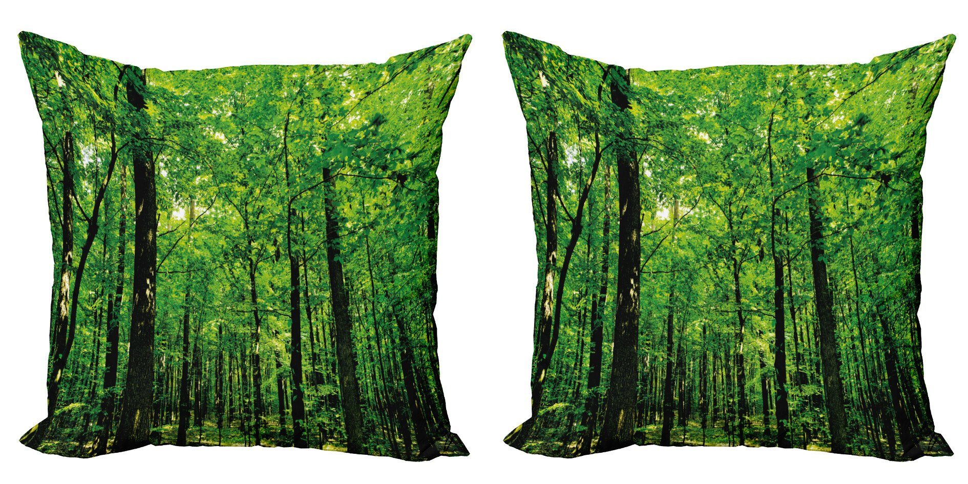 Kissenbezüge Modern Accent Doppelseitiger Digitaldruck, Abakuhaus (2 Stück), Natur Waldbaumwald Sonne