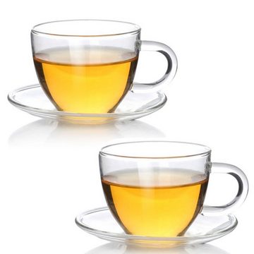 Dimono Tasse »Tee & Kaffeetassen Set; 80 ml Fassungsvermögen«, Borosilikatglas, Espresso Gläser & Untertasse