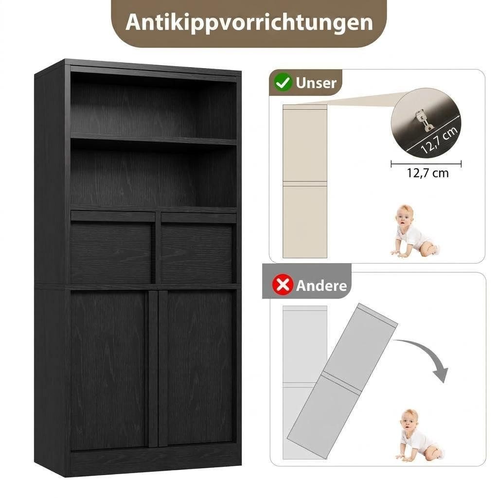 GarveeMore Badkommode Badezimmerschrank Badschrank mit 2 Schubladen 60x30x130 – Bild 3 von 5