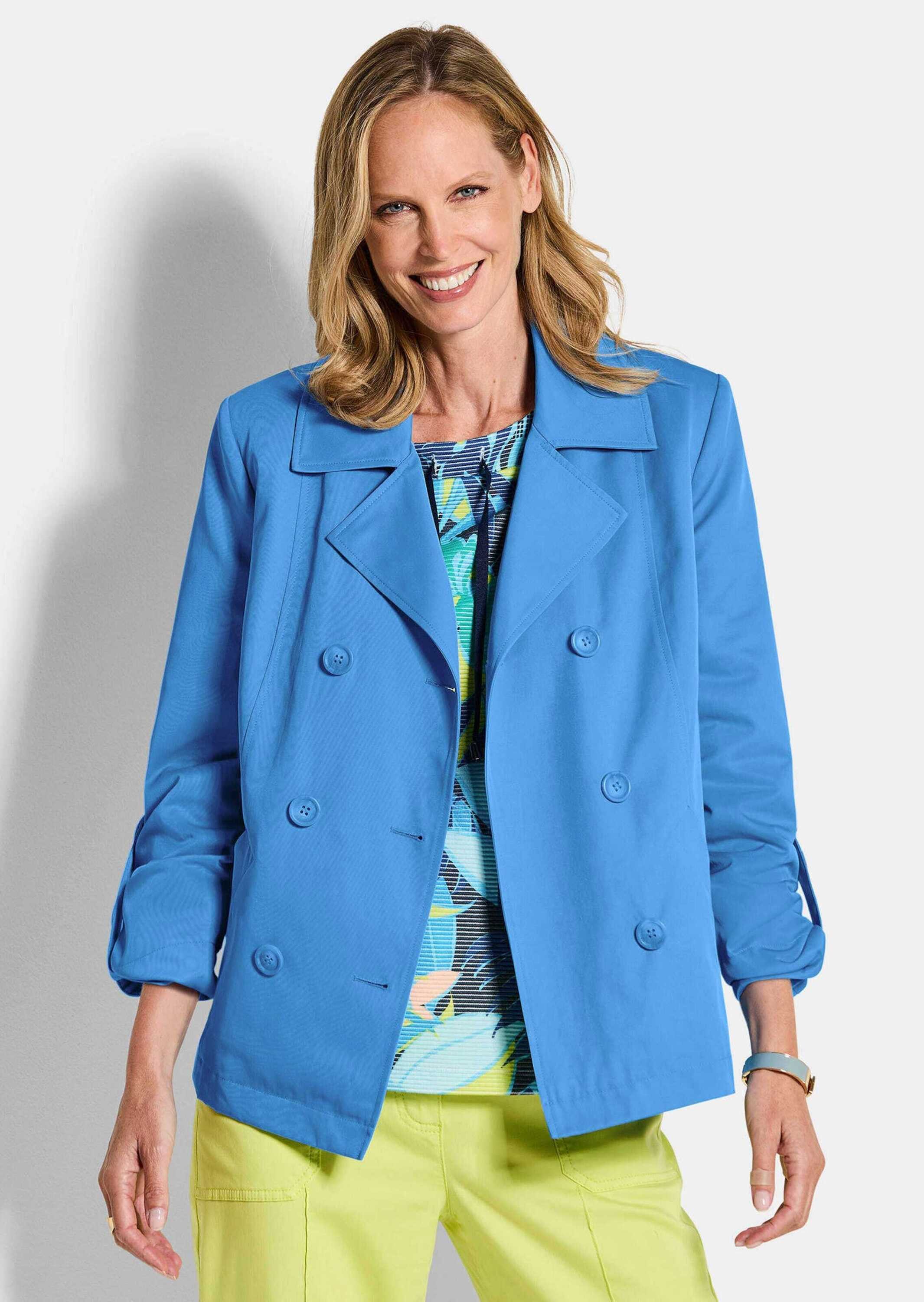 GOLDNER Jerseyblazer Elegante Kurzjacke mit Reverskragen Baumwolljacke mit Revers, Taschen, Ziernähten und Langarm