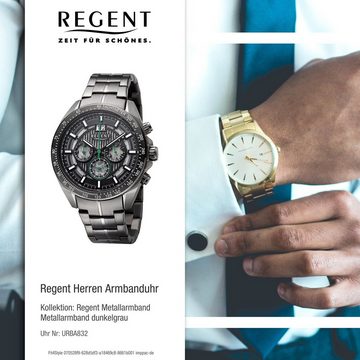 Regent Quarzuhr Regent Herren Armbanduhr Analog, (Analoguhr), Herren Armbanduhr rund, extra groß (ca. 46mm), Metallarmband