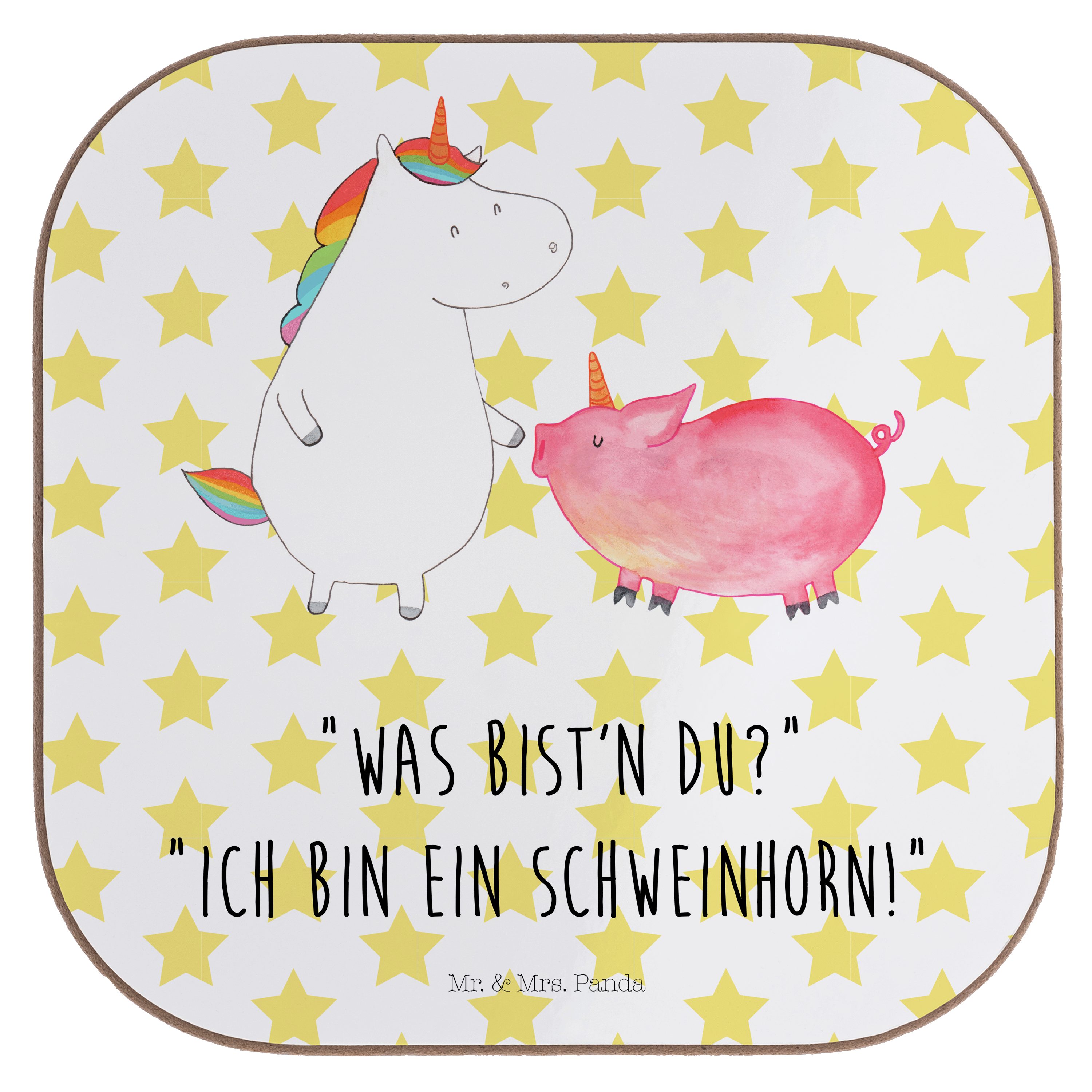 Mr. & Mrs. Panda Getränkeuntersetzer Einhorn + Schweinhorn - Weiß - Geschenk, Schweinchen, Einhörner, Pega, 1-tlg.