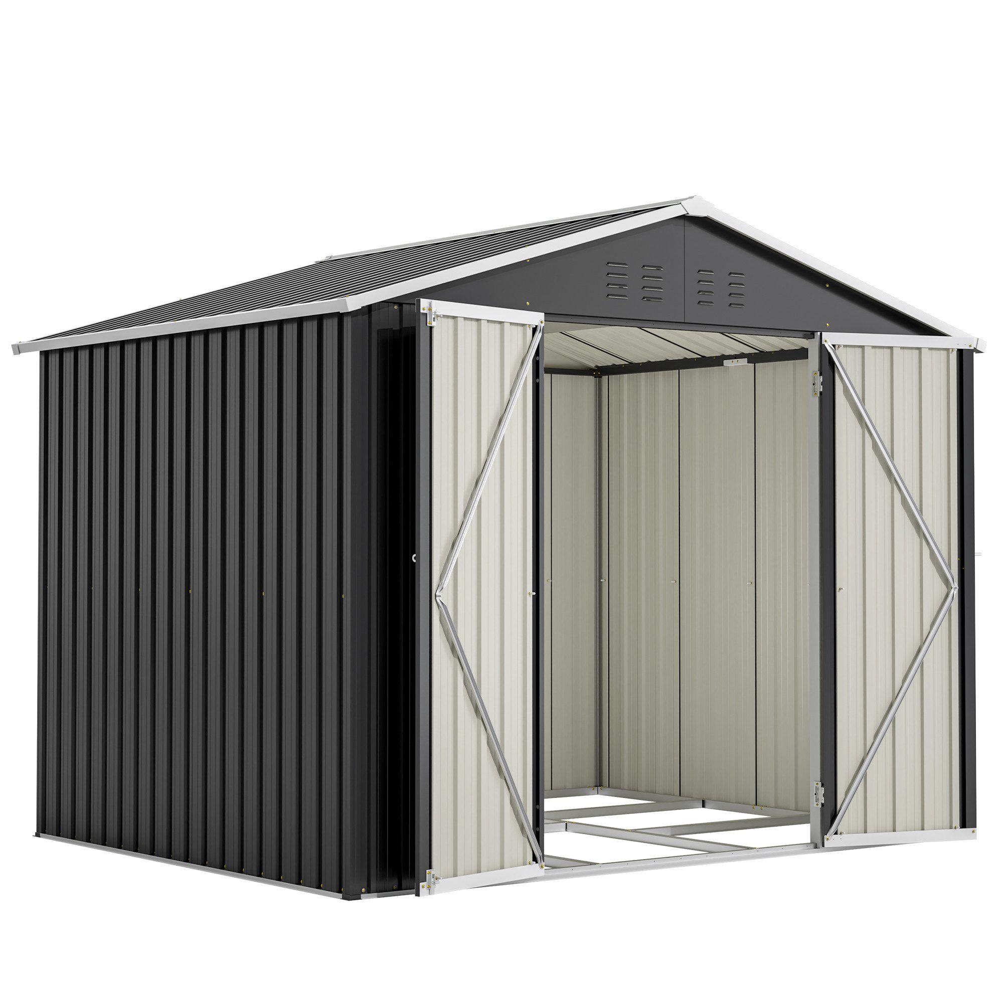 Rolipo Gerätehaus Metall-Geräteschuppen mit Belüftungslöchern & abschließbare Tür, BxT: 229.4x180 cm, 240x192.3x191cm, stabiler Aufbau, für Gartengeräte-Lagerung