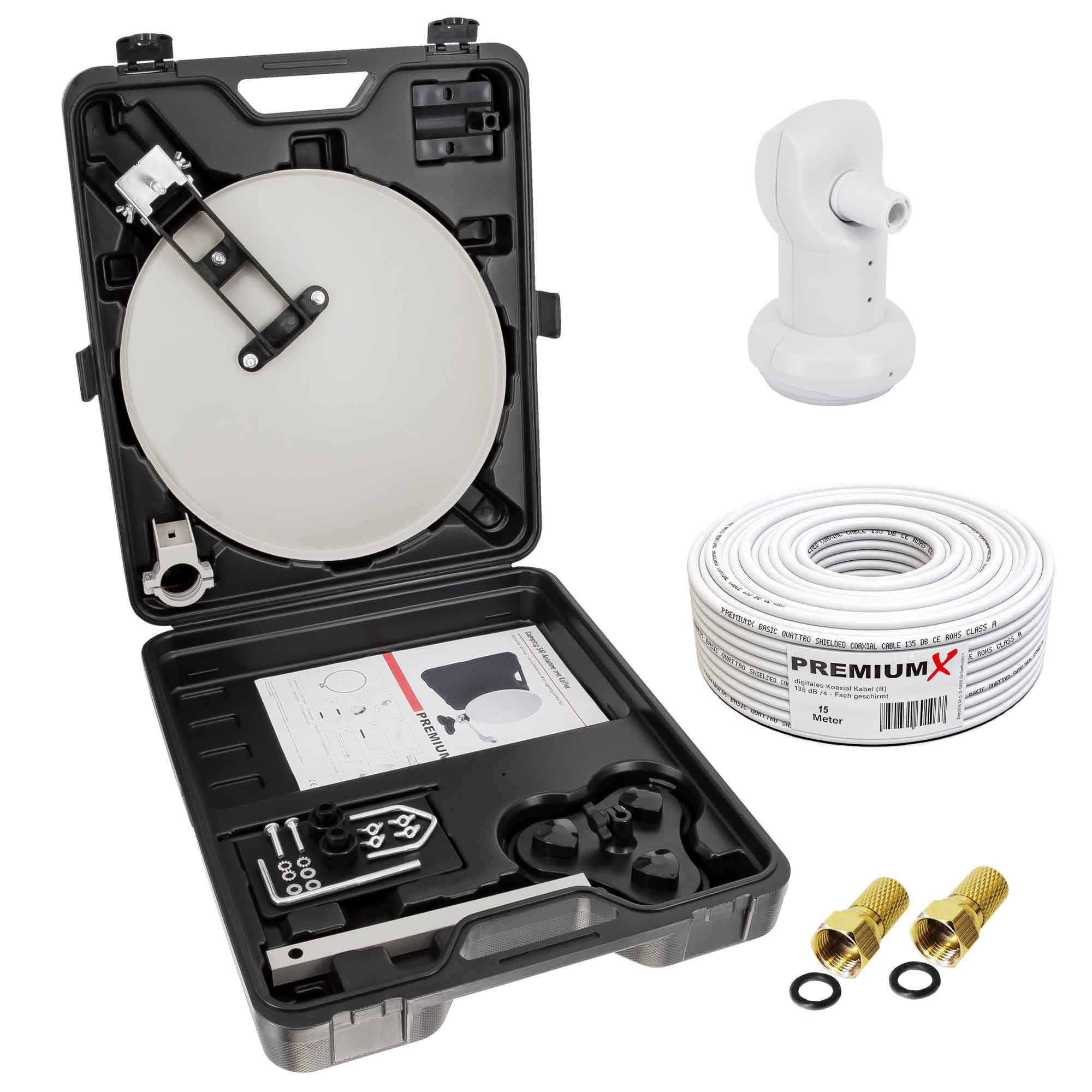 Camping SAT Anlage im Koffer Single LNB 15m Kabel 2x F-Stecker SAT-Antenne