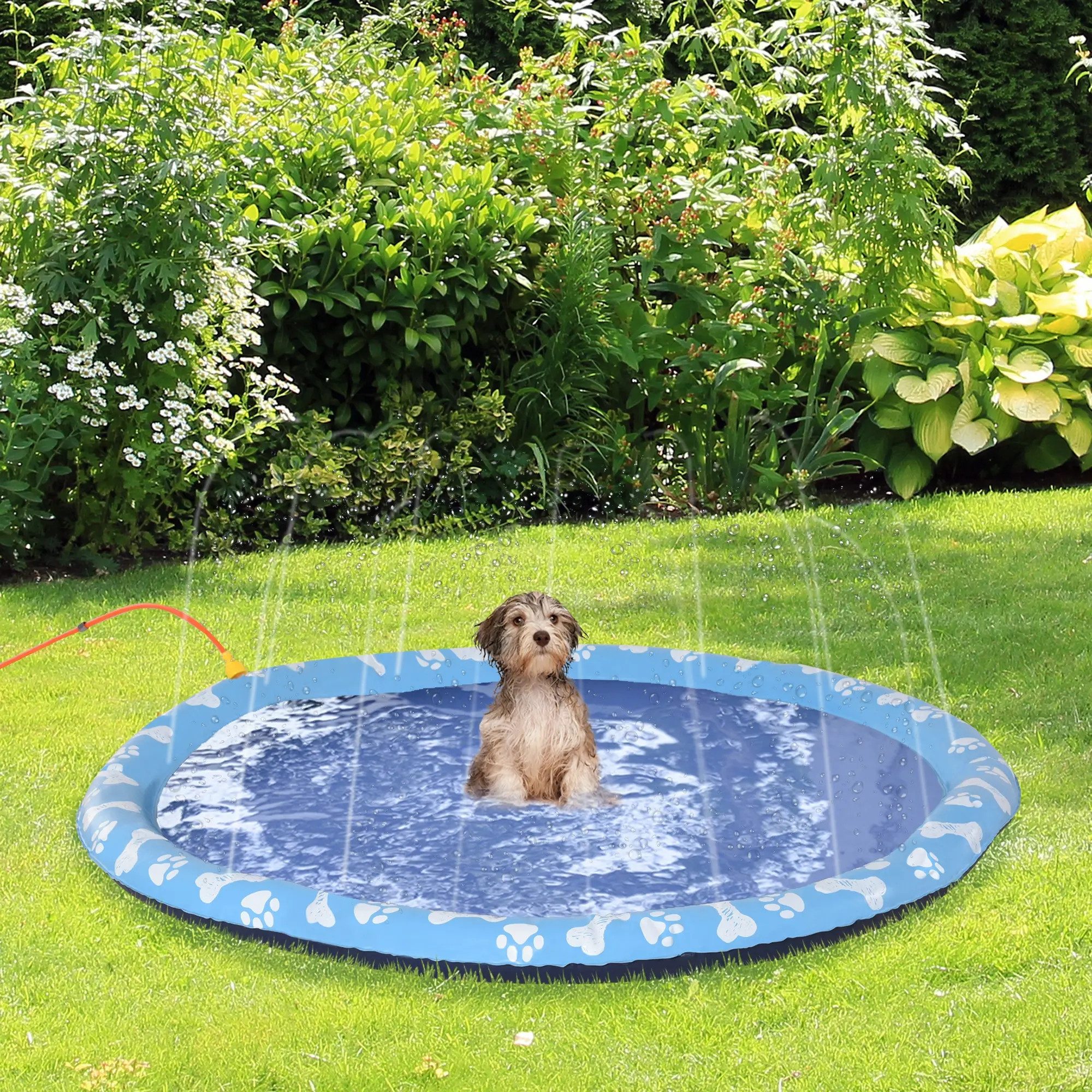 Hundepool D170 cm/67 in Planschbecken für Große & Kleine Hunde mit Wasserdüse
