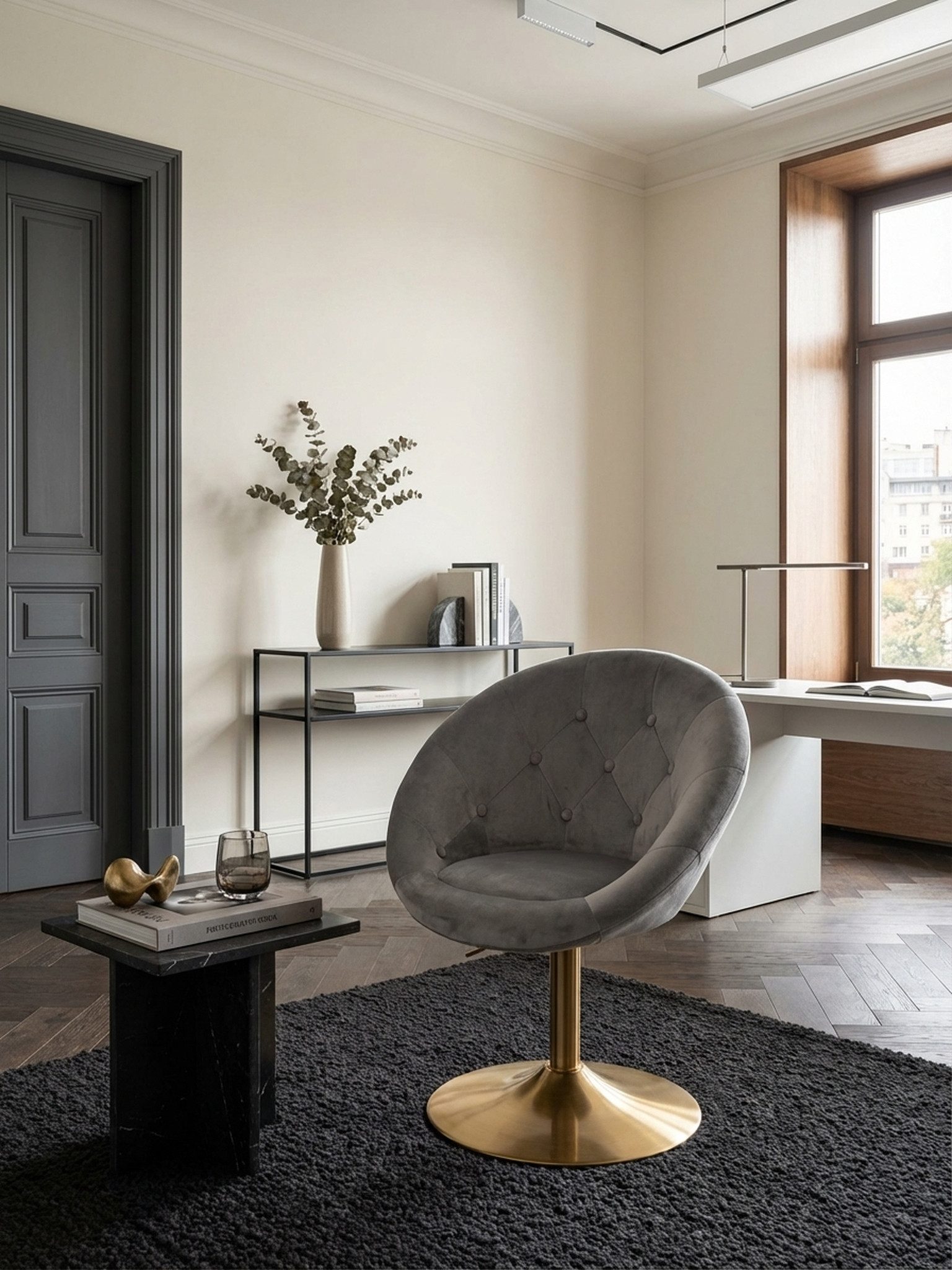 KADIMA DESIGN Loungesessel Loungesessel Samt Grau / Gold Design Drehstuhl, Clubsessel (Sessel mit Stoffbezug), Polsterstuhl mit Rückenlehne, Drehsessel Cocktailsessel Lounge